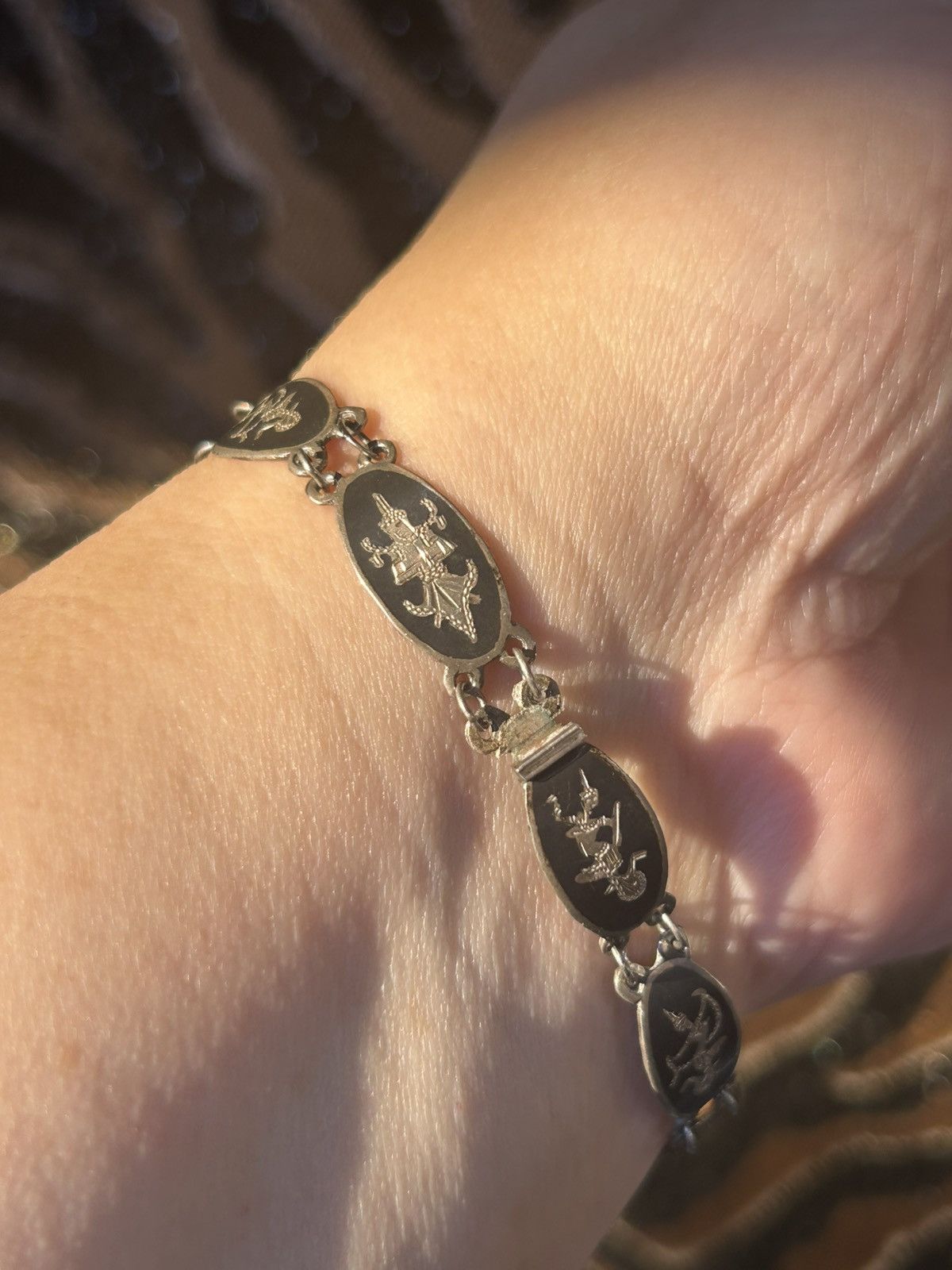 Vintage Antique Siam sterling silver nielloware panel bracelet Size ONE SIZE - 12 Thumbnail