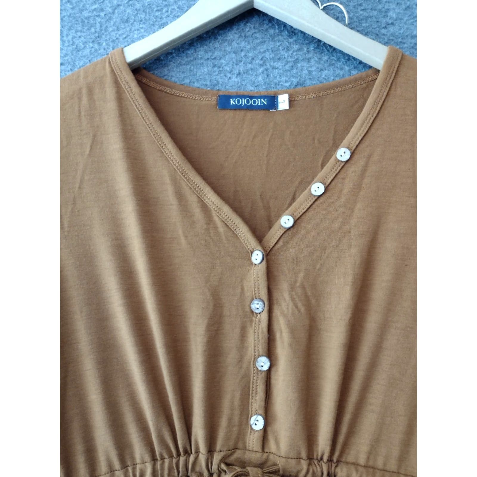 Vintage Kojooin V-Neck Midi Dress L Women's Orange High Waist Long Sleeve Button Dress Size L / US 10 / IT 46 - 3 Thumbnail
