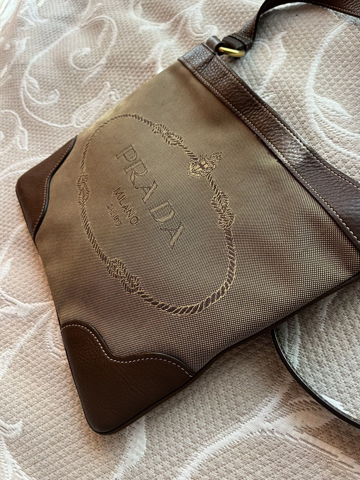 Prada Prada Logo Jacquard Canvas and Leather Messenger Bag Size ONE SIZE - 14 Thumbnail