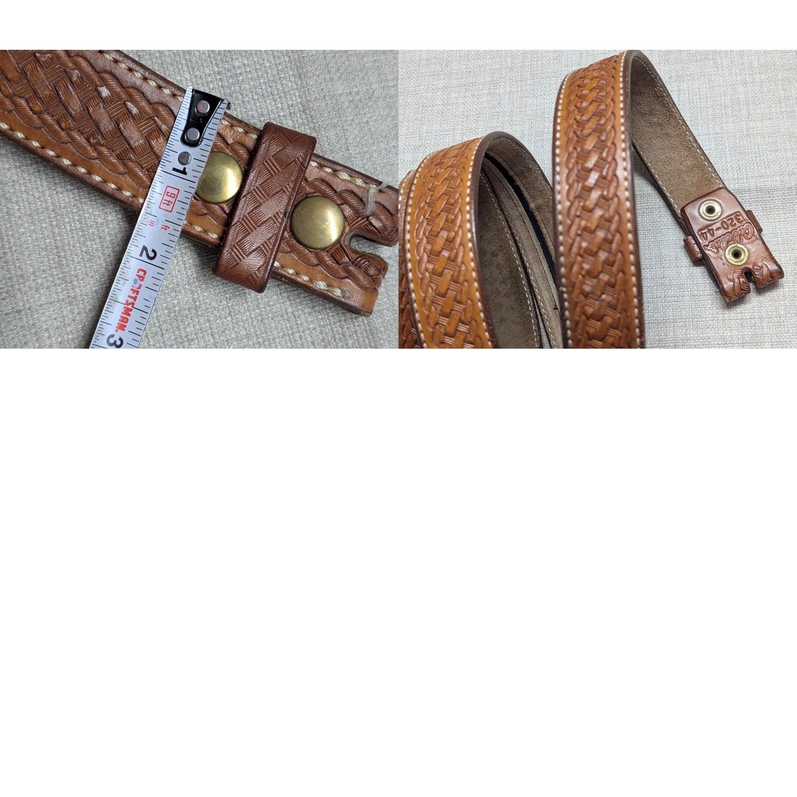 Vintage VINTAGE western Belt Men 44 Brown Tooled Leather Cowhide Buckle Money ZIP 1-1/2" western belt, money belt, security belt Size 44 - 9 Thumbnail