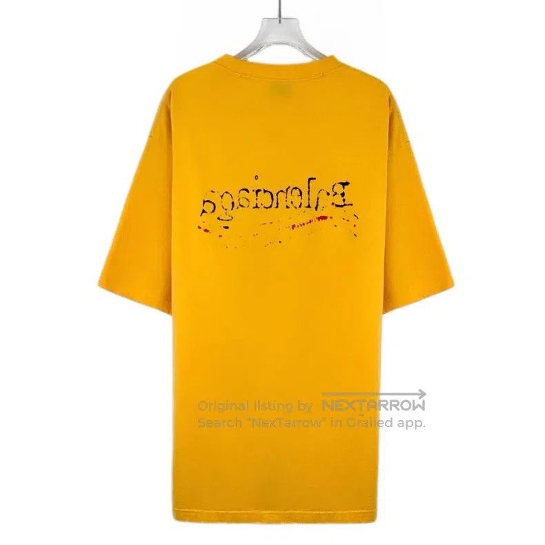 Balenciaga Balenciaga Yellow Logo Letter Printed Cotton Round Neck Sh Size US M / EU 48-50 / 2 - 2 Thumbnail