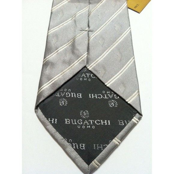 BUGATCHI BUGATCHI MENS NEW SILVER 100% SILK STRIPED TIE WIDTH: 3 1/2" Size ONE SIZE - 3 Thumbnail