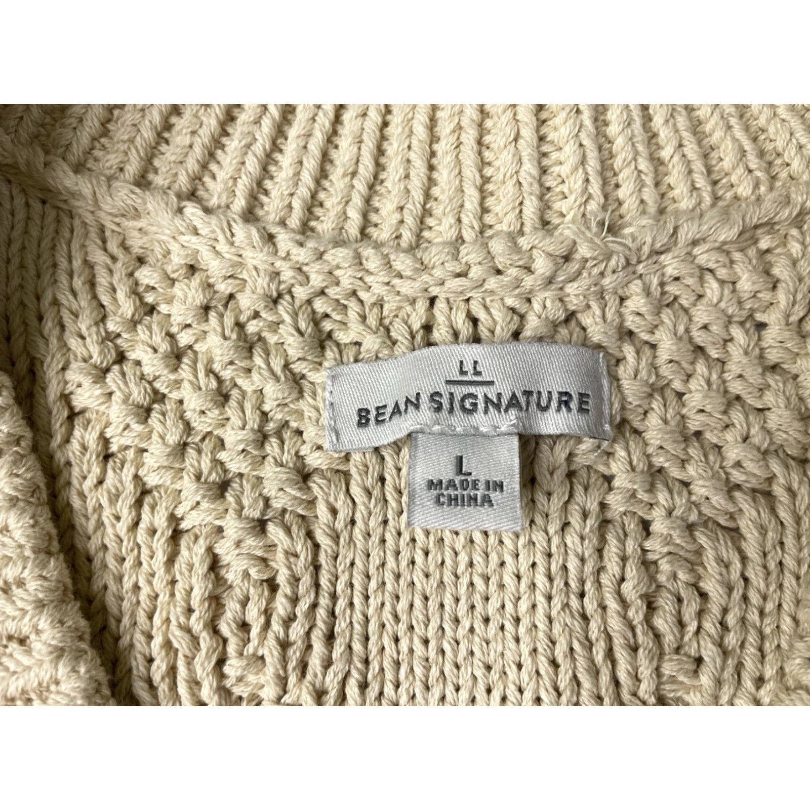Vintage VINTAGE L.L. Bean Signature 505131 Large Beige Fisherman Knit V-Neck Pullover Sweater Womens Size L / US 10 / IT 46 - 3 Thumbnail