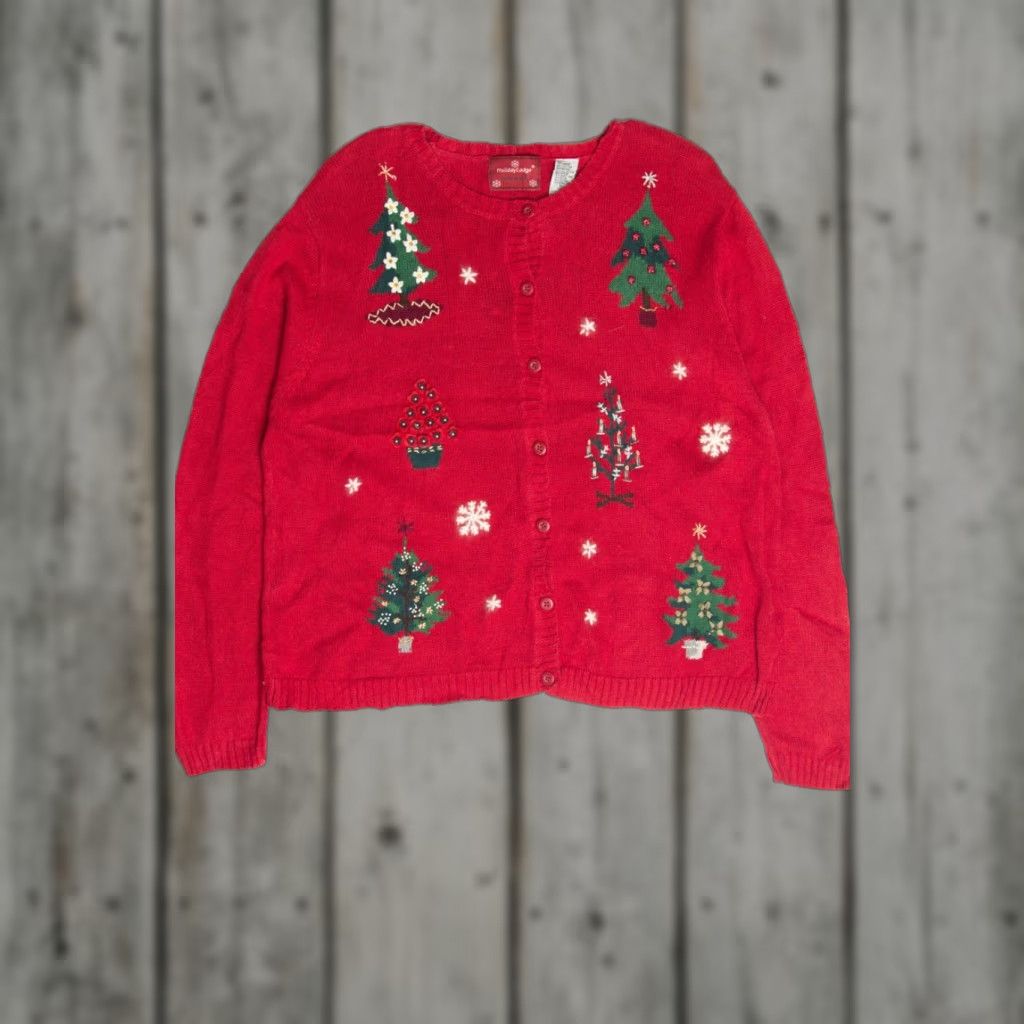 Vintage VINTAGE Holiday Lodge Red Ugly Christmas Cardigan X-Large Adult Regular Red Holiday Lodge Cardigan Mens Womens Girls Boys Size XL / US 12-14 / IT 48-50 - 1 Thumbnail
