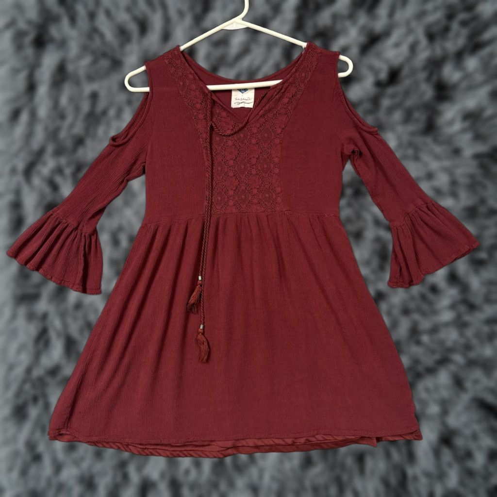 Vintage Wild Blue Sadie Robertson Tunic S Maroon Cold Shoulder Tassel Boho Fairycore Size S / US 4 / IT 40 - 1 Thumbnail