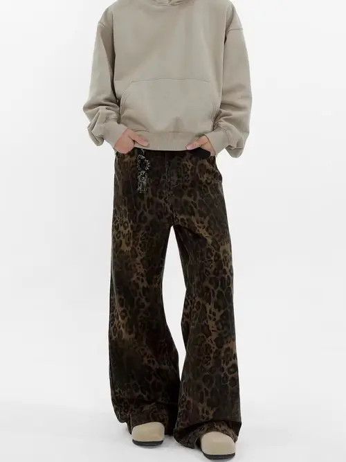 VIBE Vintage High Street Hip Hop Leopard Print Wide Leg Jeans Size US 32 / EU 48 - 1 Thumbnail