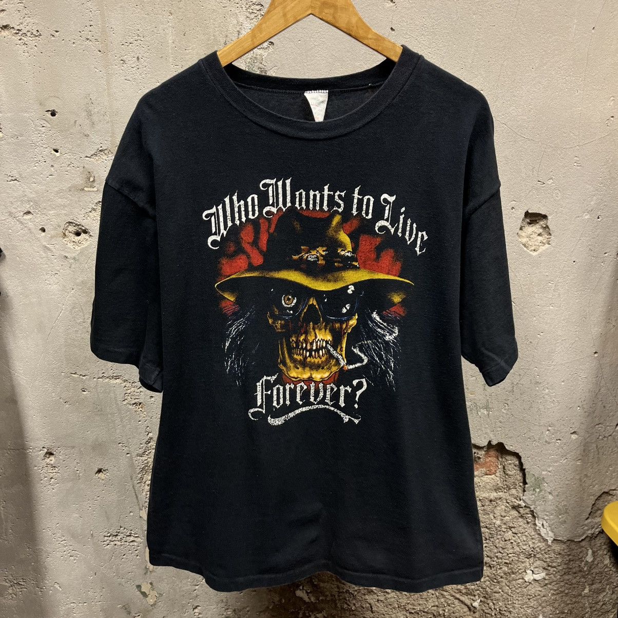 Other Vintage 90s Who Wants To Live Forever Skeleton 3D Emblem Tee Size US XL / EU 56 / 4 - 1 Thumbnail