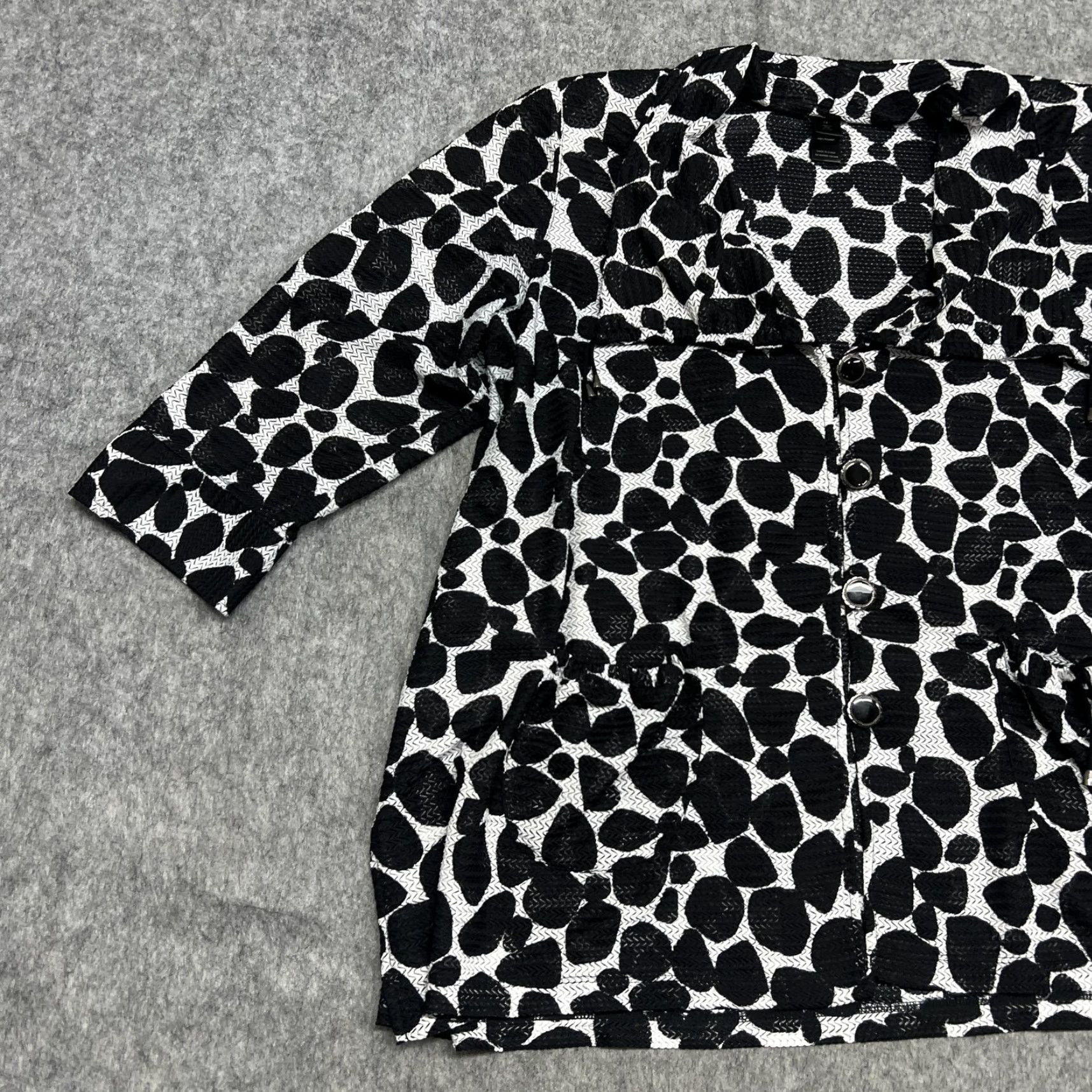 Vintage Ali Miles Jacket Womens 1X Black Abstract Print 3/4 Sleeve Pockets Button Front Collared Unlined Short Jacket Size XL / US 12-14 / IT 48-50 - 6 Thumbnail