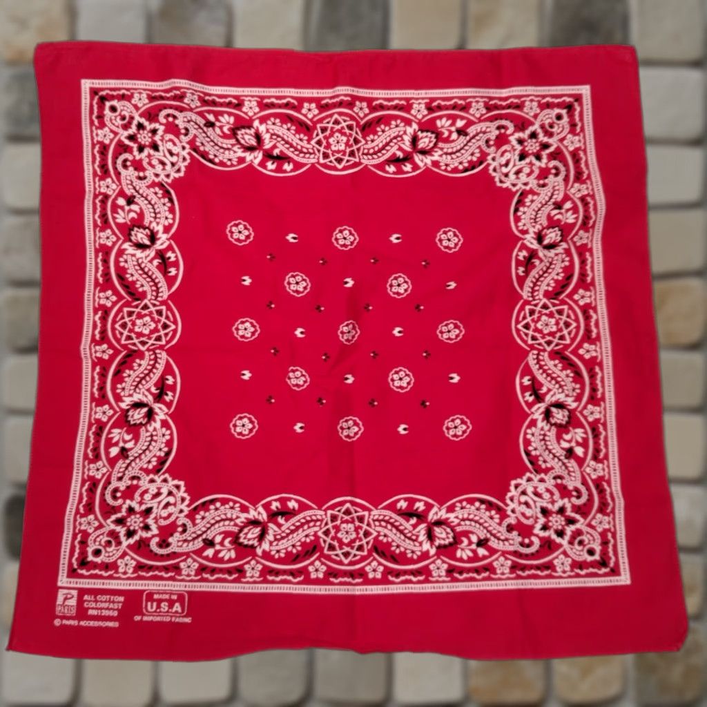 Vintage VINTAGE Paris Cotton Bandana Scarf Adult Unisex Red Paisley Mandala 90s Rockabilly Made in USA Size ONE SIZE - 1 Thumbnail