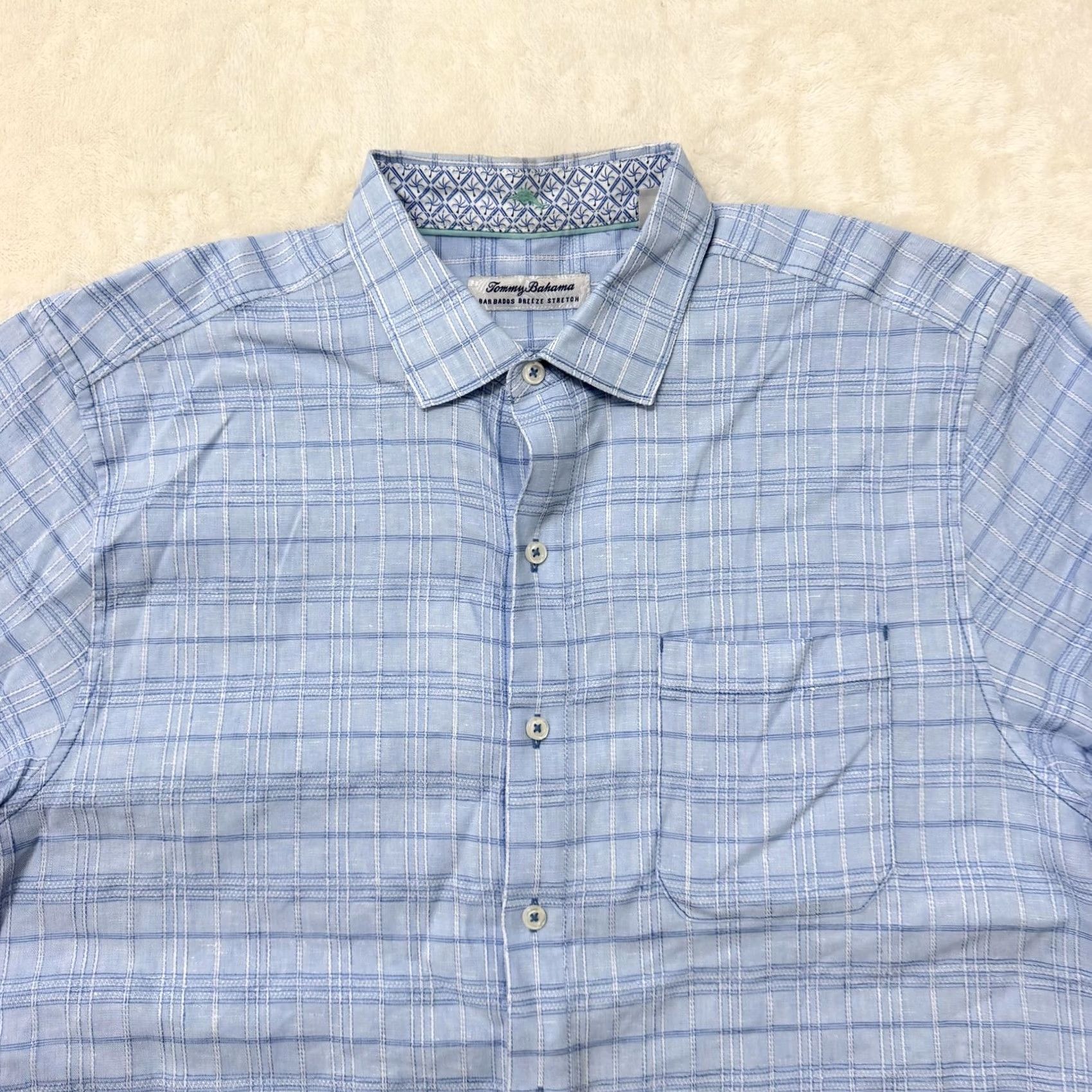 Tommy Bahama Tommy Bahama Shirt Mens Large Blue Linen Plaid Barbados Breeze Stretch Button Up Size US L / EU 52-54 / 3 - 2 Thumbnail