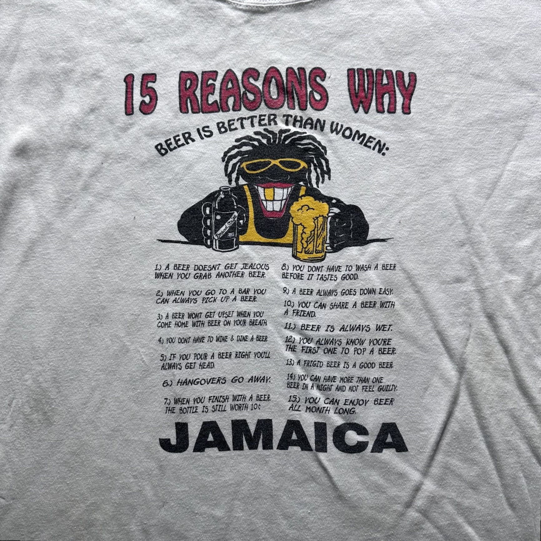 Reason VINTAGE Super T's Shirt Mens 2XL White 15 Reasons Beer Jamaica Graphic Tee Size US XXL / EU 58 / 5 - 2 Thumbnail