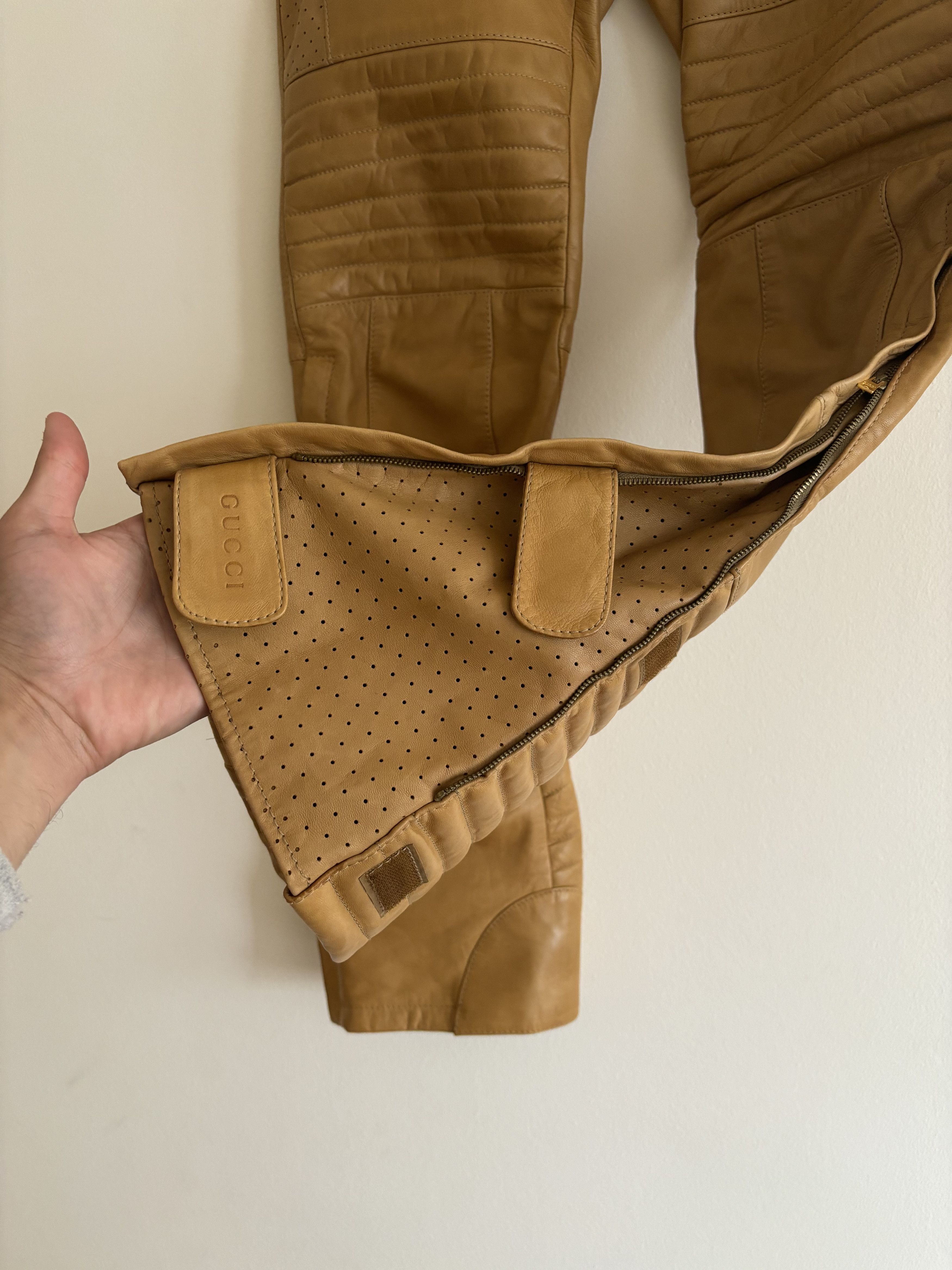 Gucci × Tom Ford Gucci by Tom Ford tan leather motorcycle pants, fw 2000 Size 30" / US 8 / IT 44 - 4 Thumbnail