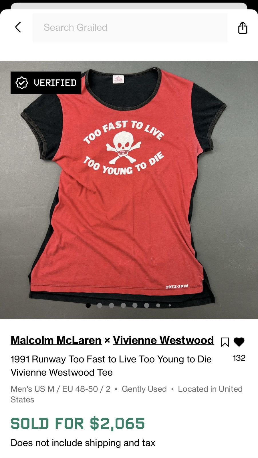 Vivienne Westwood 1993 Runway Vivienne Westwood ‘Too Fast To Live Tee Size US S / EU 44-46 / 1 - 6 Thumbnail