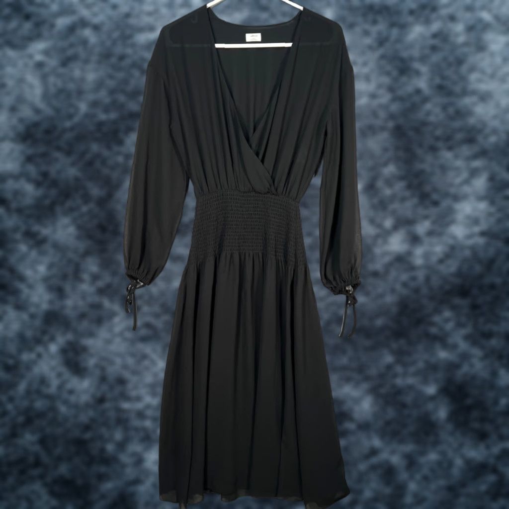Vintage Wilfred Dress Womens A-Line Midi Black Smocked Waist Long Sleeve V-Neck Size XXS 2XS Casual Winter Spring Summer Fall Size XXS / US 00 / IT 34 - 1 Thumbnail
