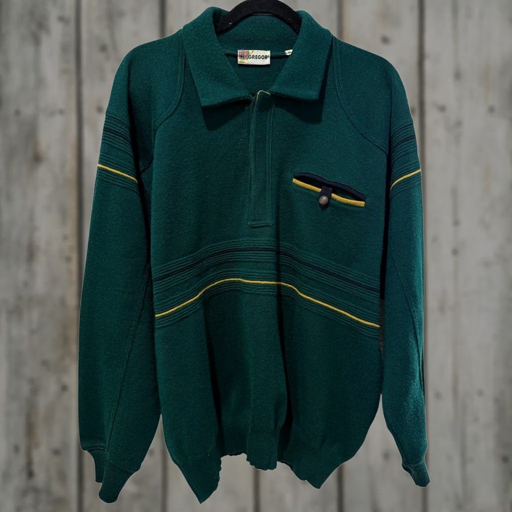 McGregor VINTAGE McGregor Wool-Blend Green Polo Sweater Long Sleeve Pullover M/L Men Size US M / EU 48-50 / 2 - 1 Thumbnail