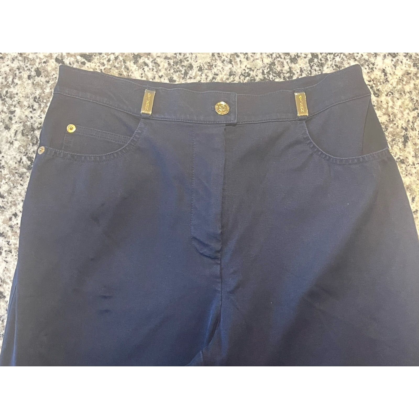 Vintage St John Sport Pants Womens 6 Blue Straight Leg Designer Gold Logo 29 X 28 Size 28" / US 6 / IT 42 - 2 Thumbnail
