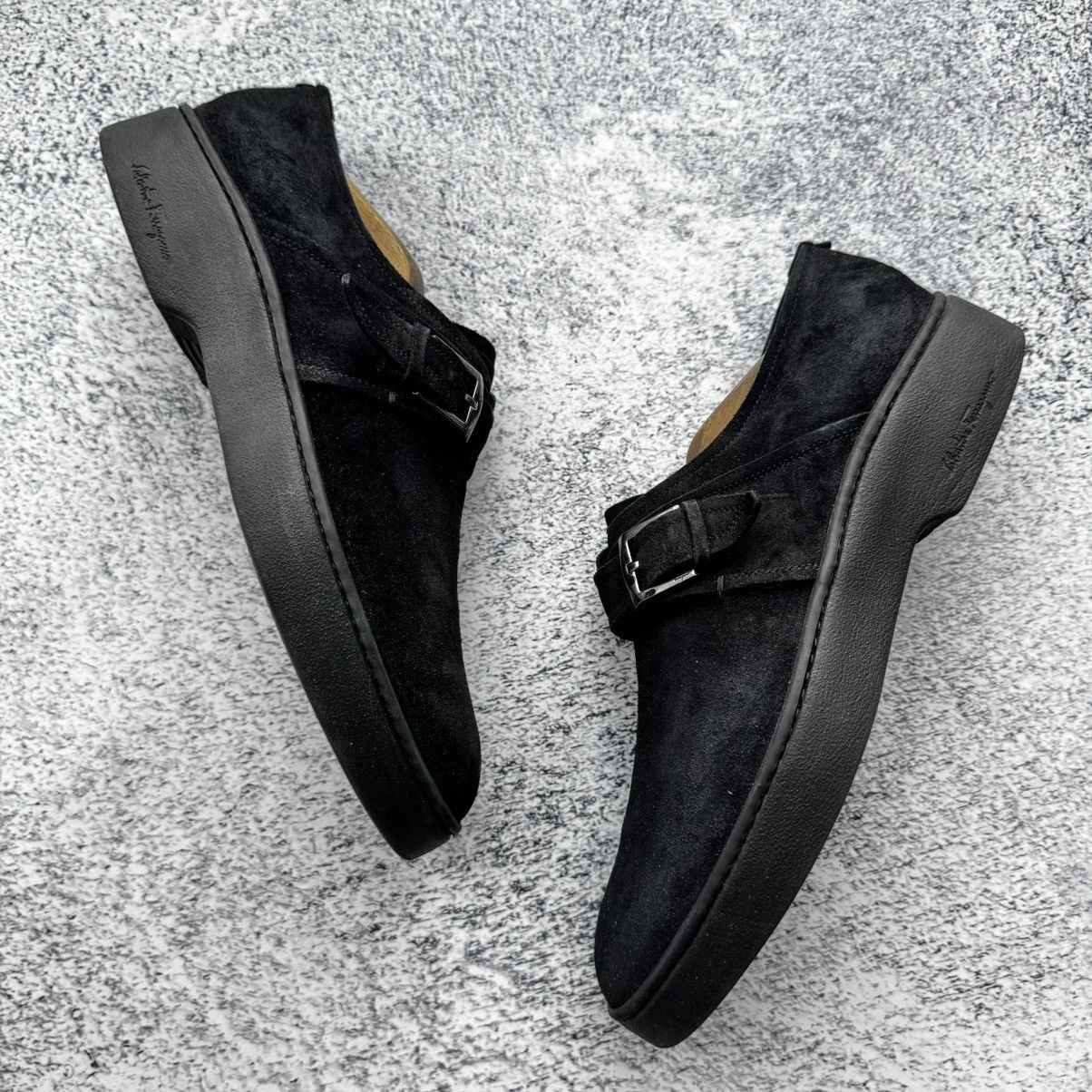 Salvatore Ferragamo Salvatore Ferragamo Black Monk Strap Brushed Suede Loafers Size US 7.5 / EU 40-41 - 2 Thumbnail