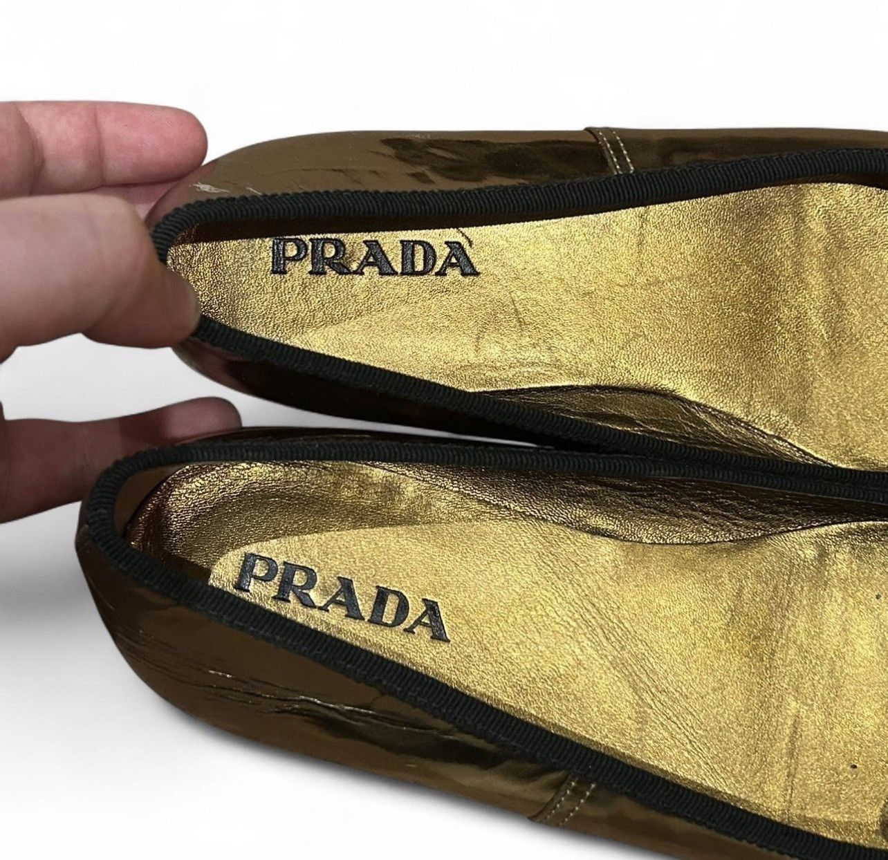 Prada Prada Gold And Black Ballet Flats Size US 5.5 / IT 35.5 - 2 Thumbnail