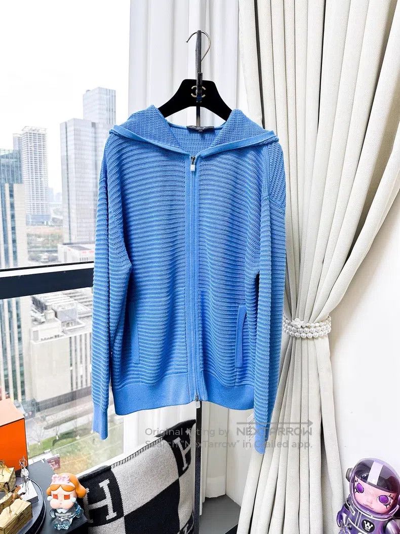 Loro Piana Loro Piana Blue women's ribbed hooded knit top Size M / US 6-8 / IT 42-44 - 1 Thumbnail