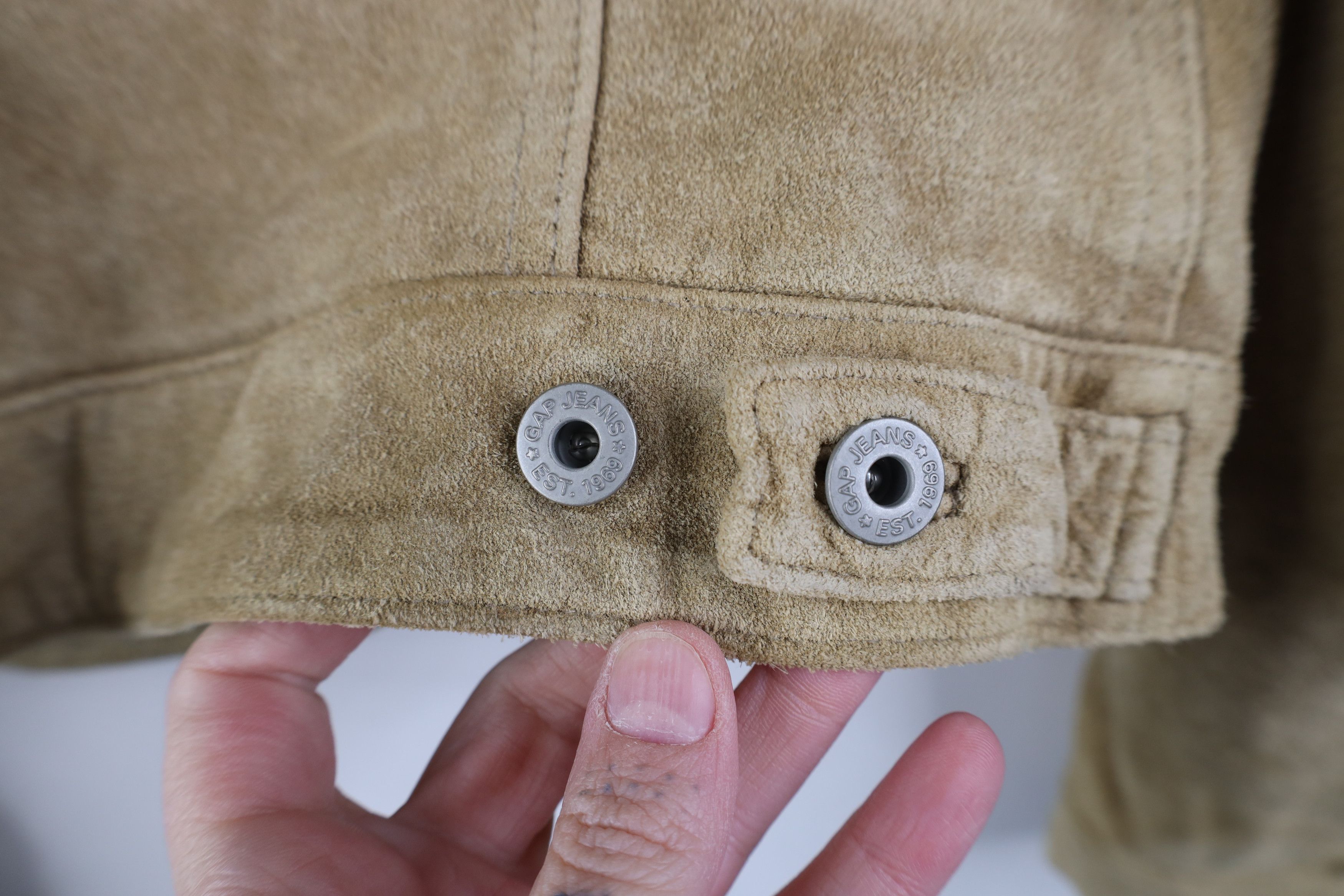 Gap Vintage 90s Y2K Gap Babydoll Leather Trucker Jacket Beige Size XS / US 0-2 / IT 36-38 - 12 Thumbnail