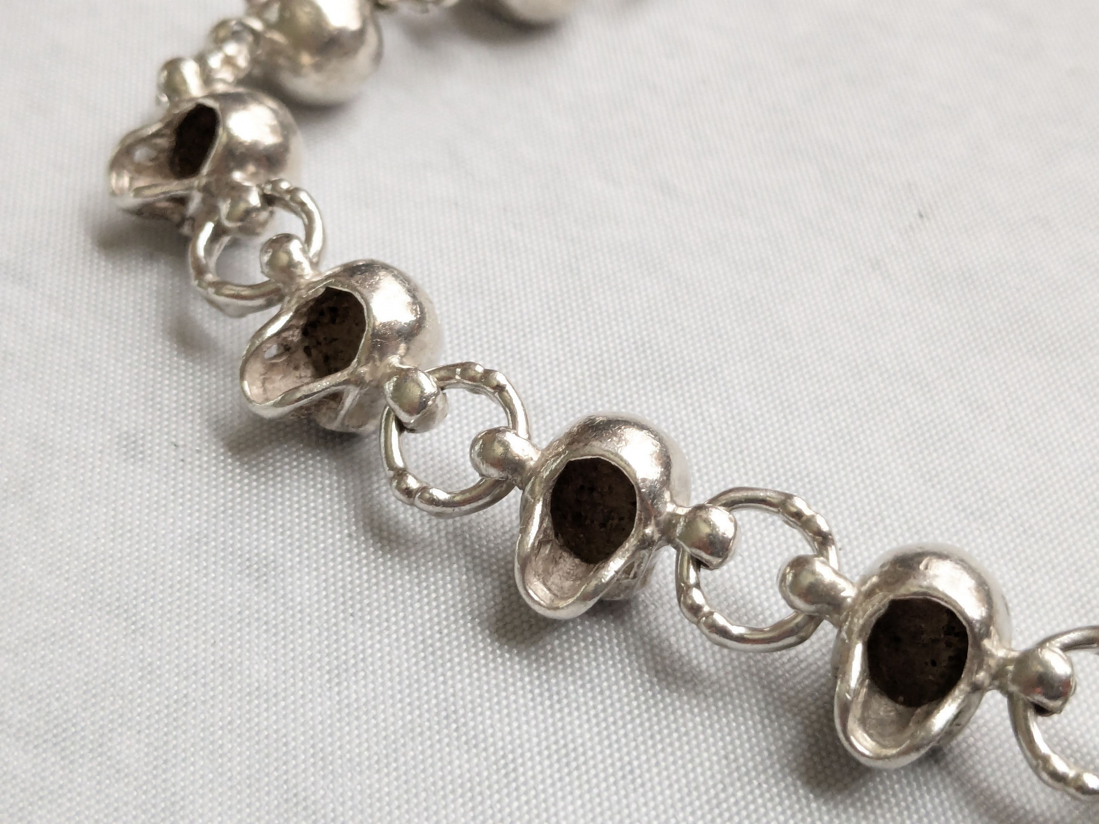 Jewelry Sterling Silver Skull Bracelet 8.5" Skelton Biker Punk Size ONE SIZE - 10 Thumbnail