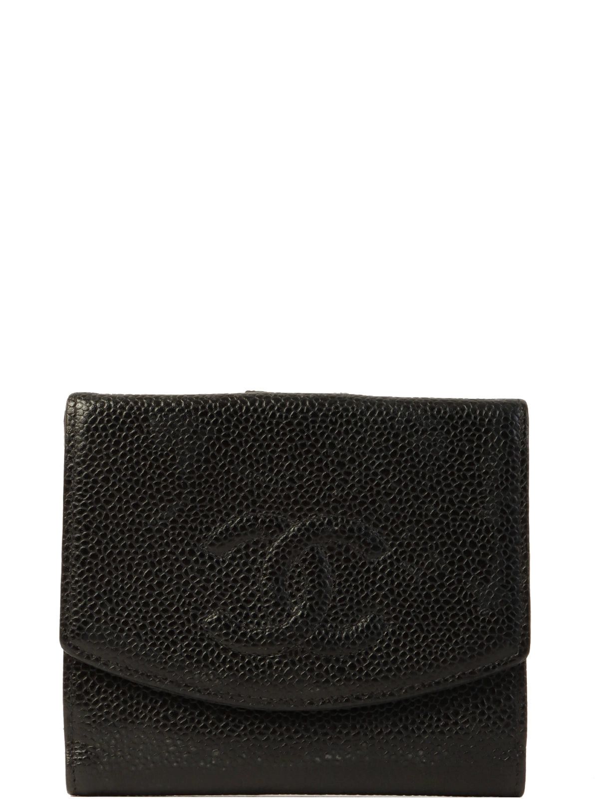 image of Chanel Around 2000 Made Caviar Skin Cc Mark Stitch Wallet Black, Women's