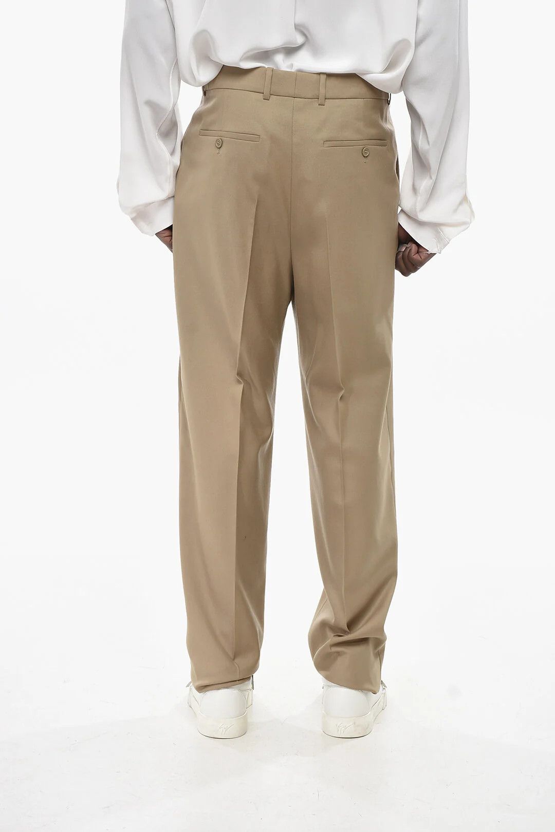 Saint Laurent Paris og1mm0426 Single-Pleat Wool Pant in Beige Size US 34 / EU 50 - 2 Thumbnail