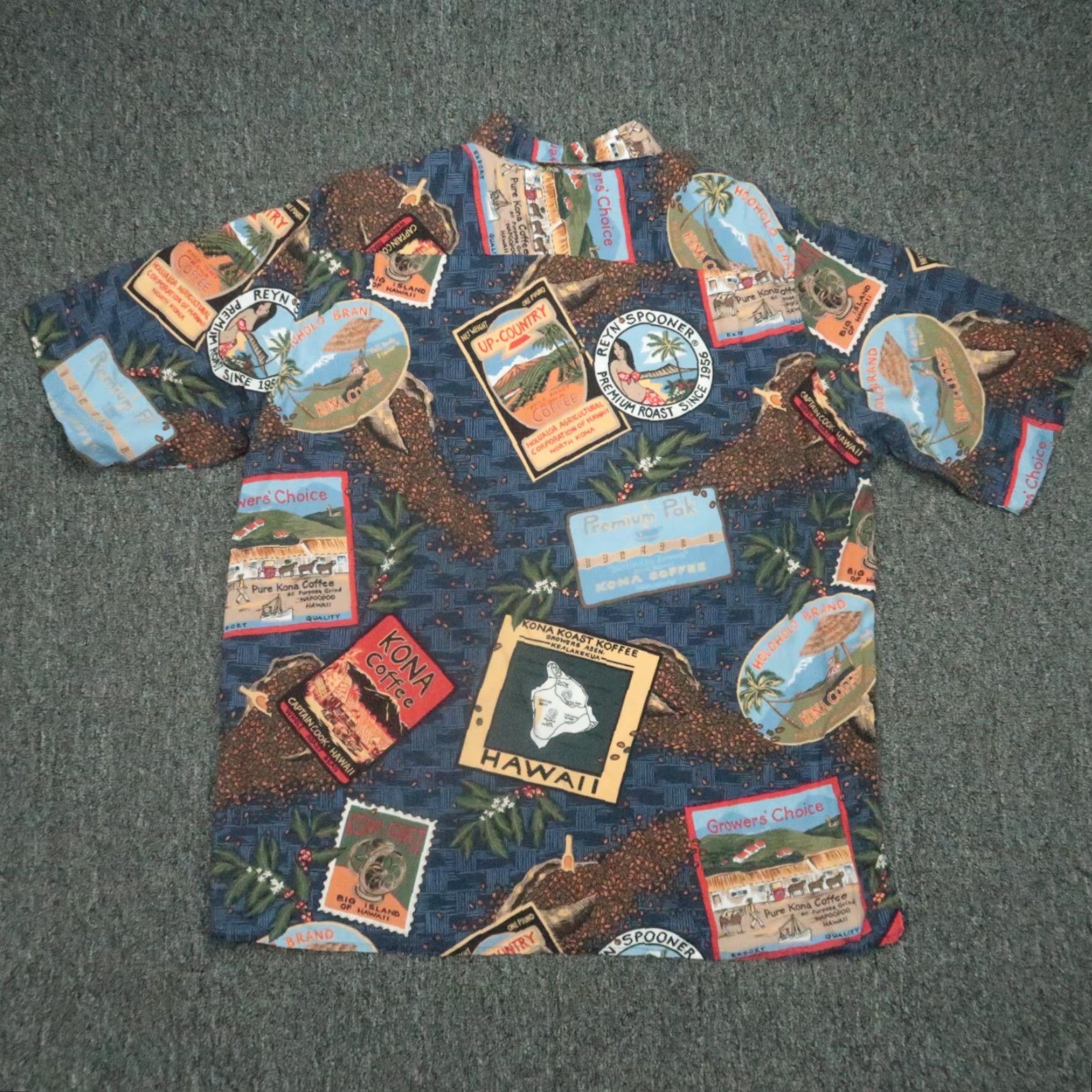 Reyn Spooner VINTAGE Reyn Spooner Shirt Mens Large Blue Hawaiian Traditionals Camp Coffee Beans Size US L / EU 52-54 / 3 - 4 Thumbnail