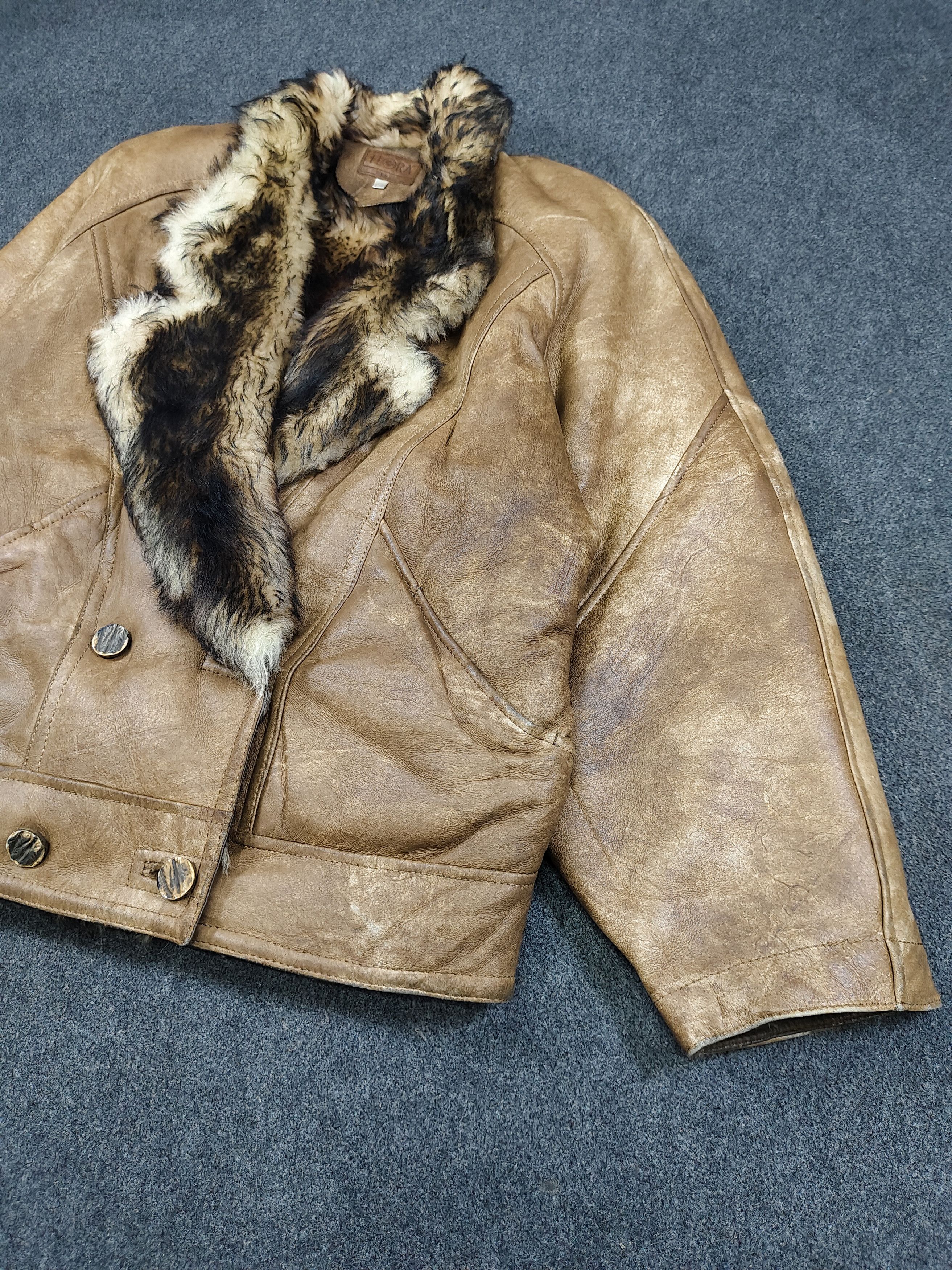 Vintage 80s FLORA- Oversized Real Fur Shearling Lined Leather Bomber Size US L / EU 52-54 / 3 - 6 Thumbnail
