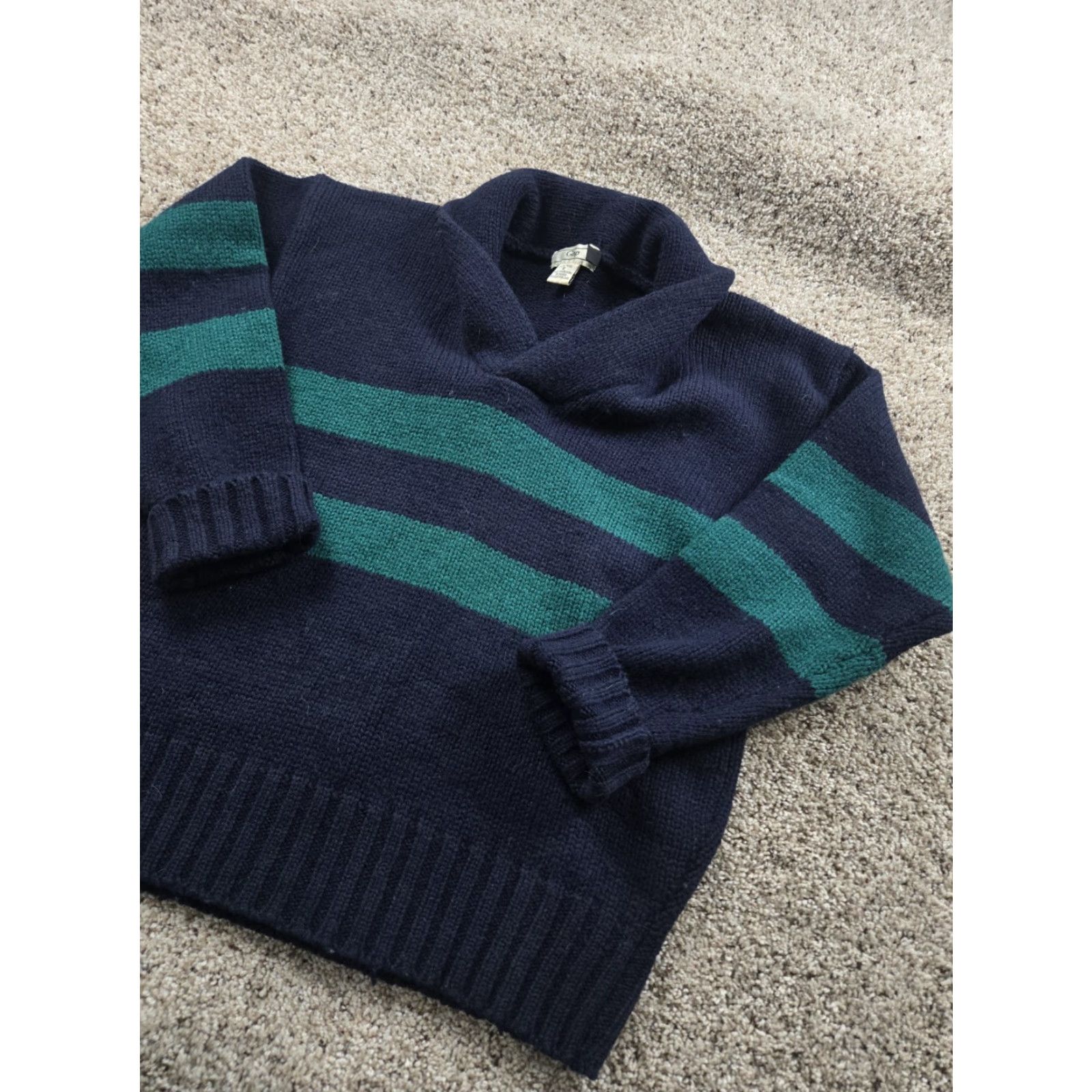 Gap VINTAGE Gap Knit Sweater Mens Small Blue Striped Shawl Collar Pullover Long Sleeve 80s Wool Knit Decade: 80s Size US S / EU 44-46 / 1 - 2 Thumbnail