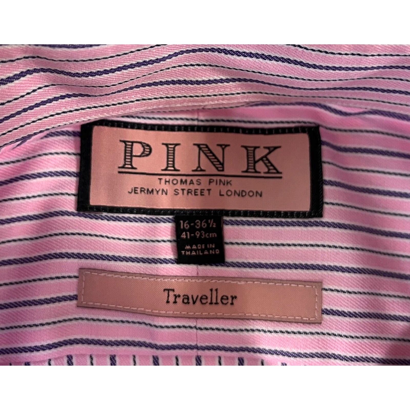 Pinko Thomas Pink Traveller Shirt Men Striped Pink 16 Pink Dress Shirt Long Sleeve Button Collar 100% Cotton Travel Vintage Mens Size US L / EU 52-54 / 3 - 6 Thumbnail