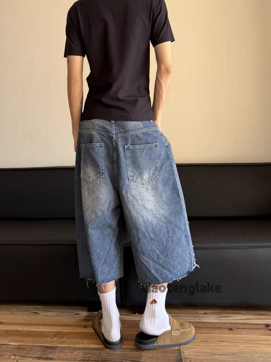 Designer Unisex washed faded loose skate hiphop y2k flared shorts Size US 32 / EU 48 - 4 Thumbnail