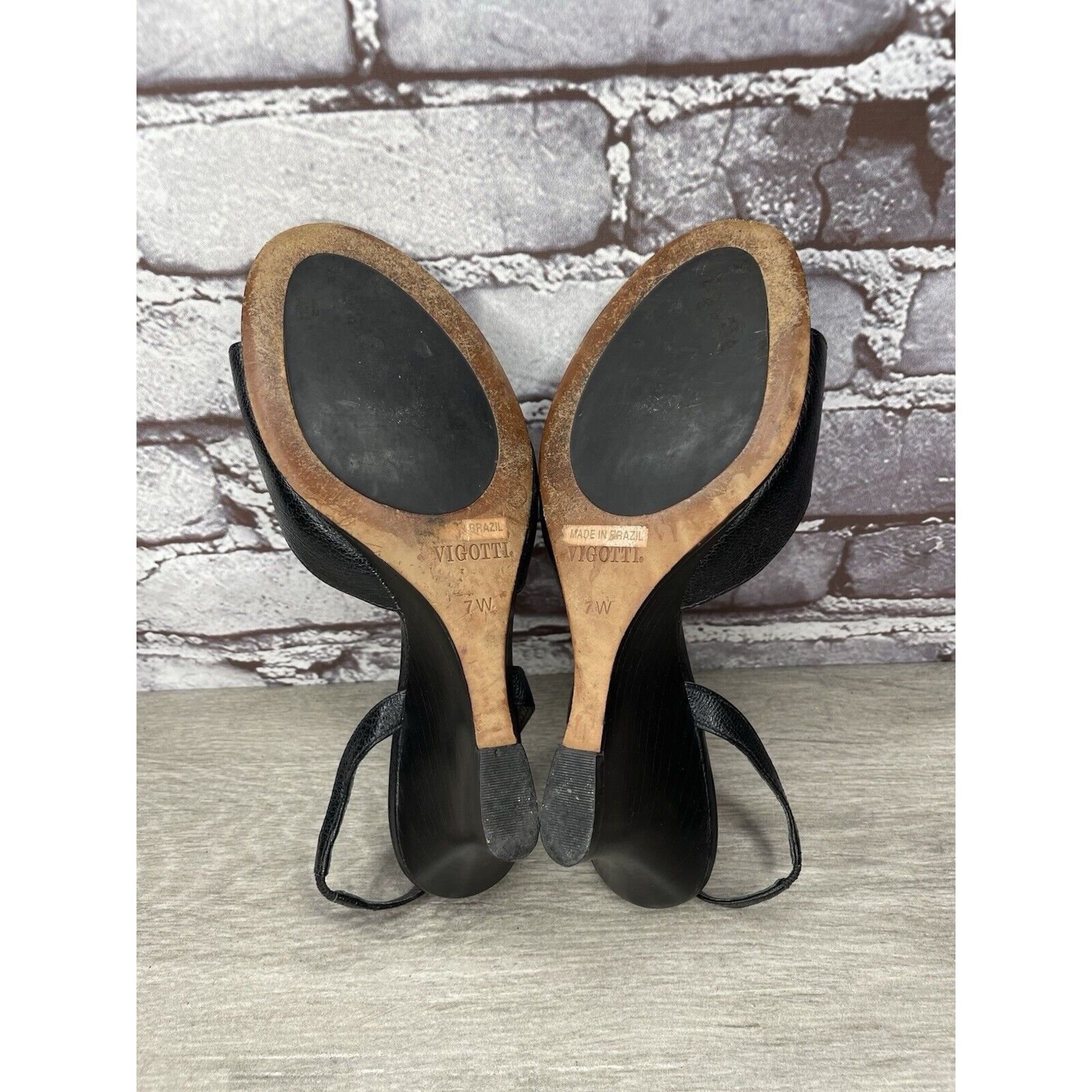 Other Vigotti Black Leather Open Toe Slingback High Wedge Sandals Size US 7 / IT 37 - 6 Thumbnail