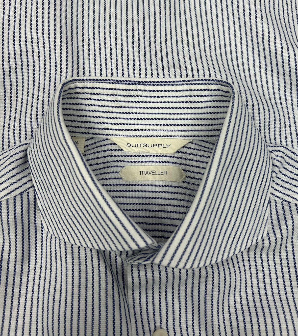Designer × Suitsupply Suitsupply Traveller Striped White Blue Shirt Size 36/14 Size US S / EU 44-46 / 1 - 3 Thumbnail