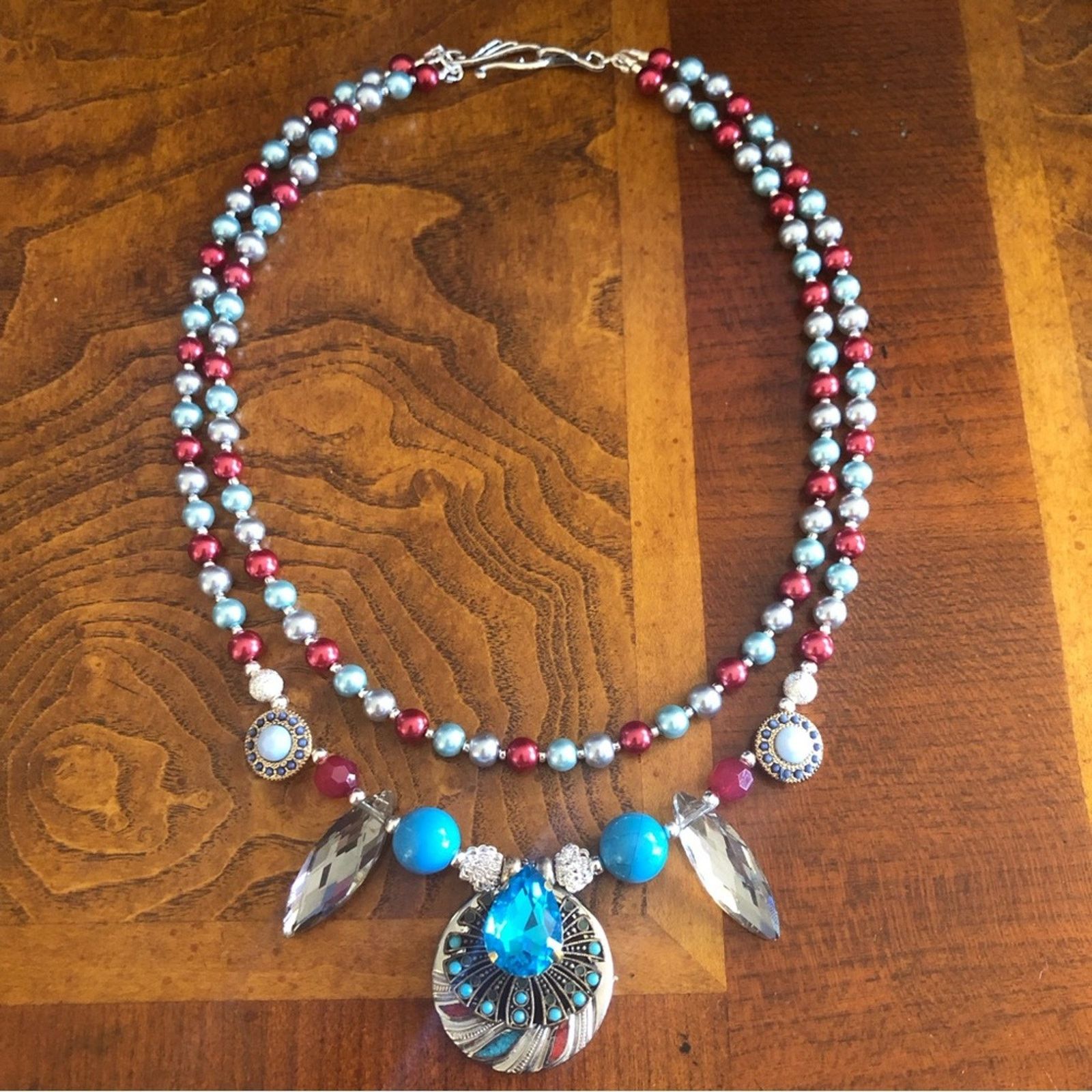 Handmade Handcrafted repurpose double strand turquoise Pearl necklac Size ONE SIZE - 7 Thumbnail