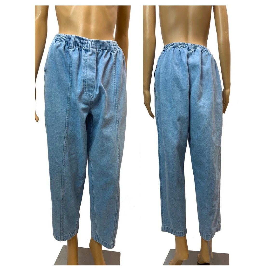 Vintage 80s Pull On High Waisted Mom Jeans | Tapered Front Seam S- L Size 30" / US 8 / IT 44 - 1 Thumbnail