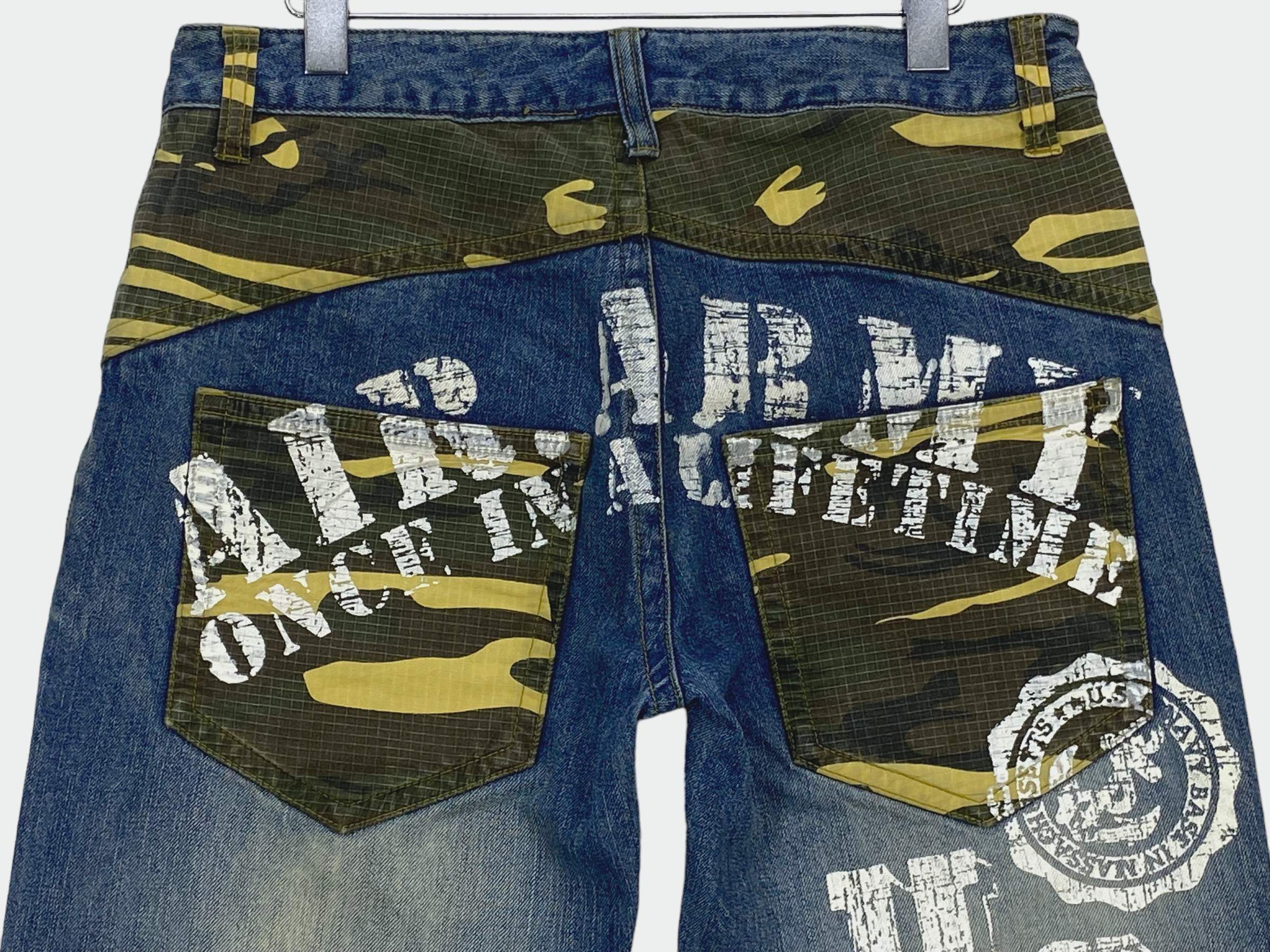 Japanese Brand Massive Squad Air Army Camo Denim Pants Distressed Jeans Size US 34 / EU 50 - 7 Thumbnail