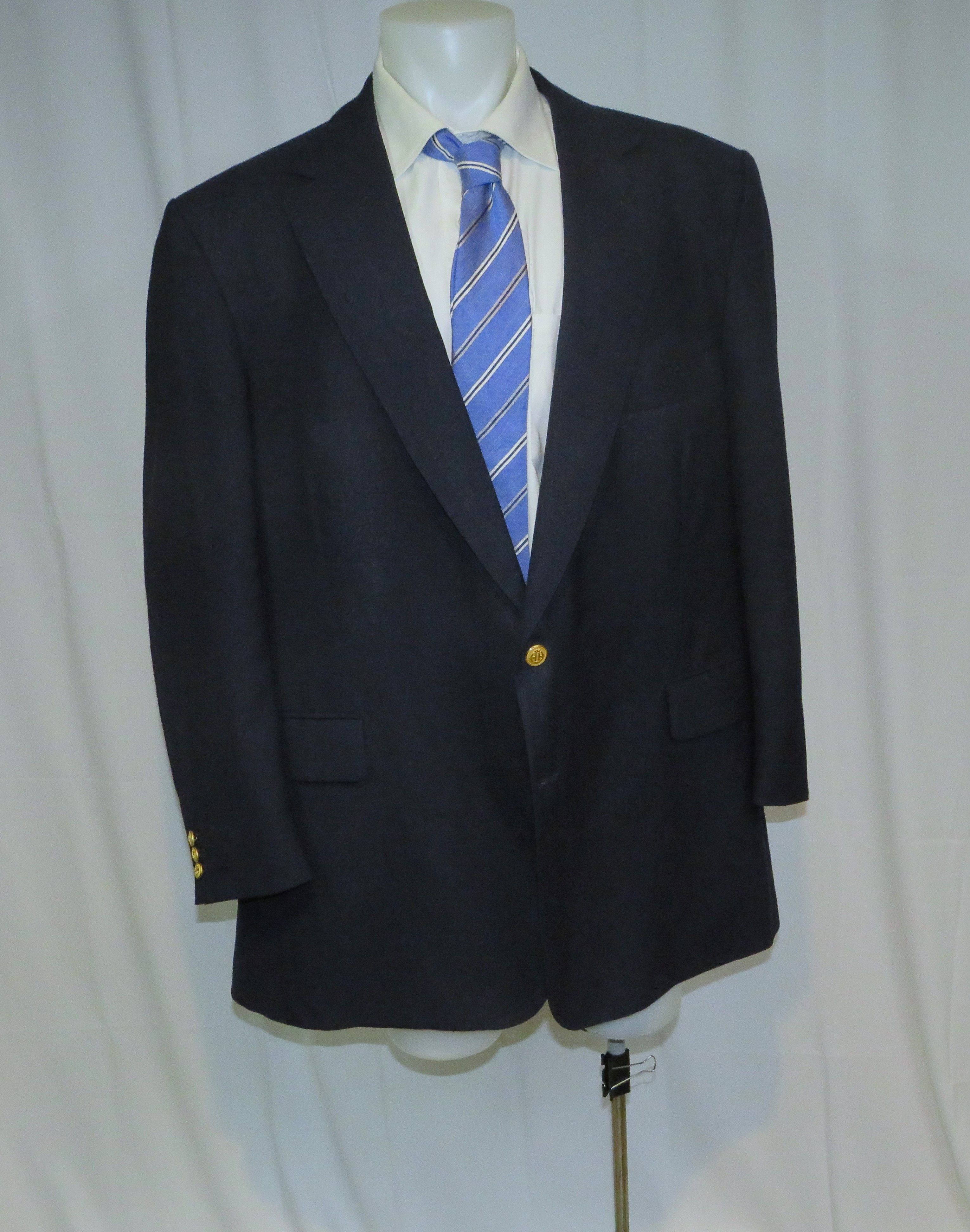 Henry Poole × Savile Row Bespoke Navy Blue Gold Button Blazer 46XL Size 46L - 6 Thumbnail