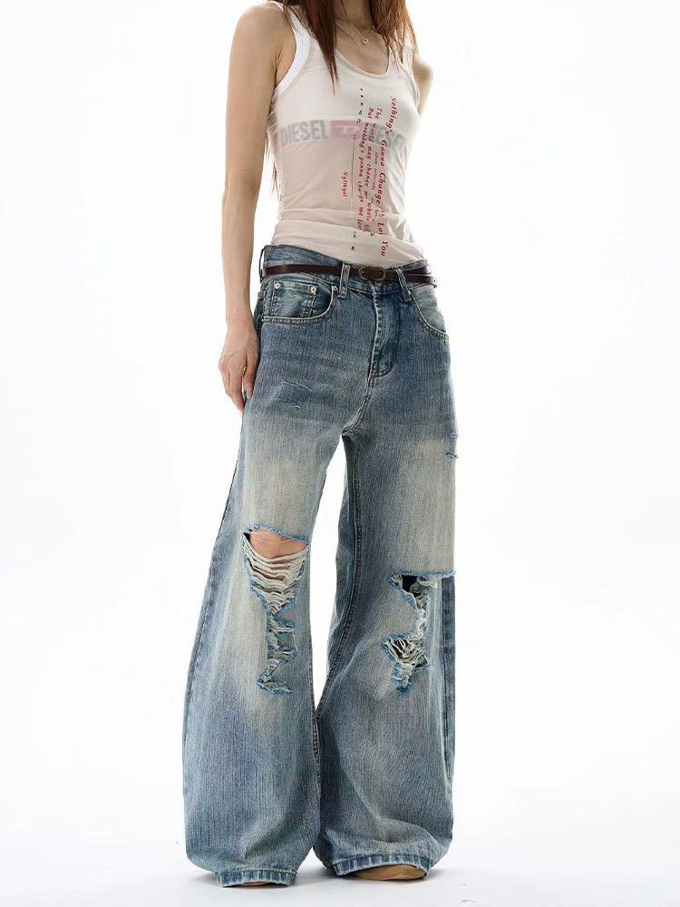 Vintage Retro distressed men's cleanfit straight flared ripped jeans Size US 32 / EU 48 - 2 Thumbnail