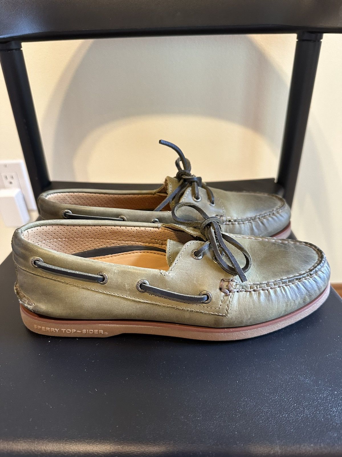 Sperry Leather Boat Shoes in Green, Men's (Size 8.5)
