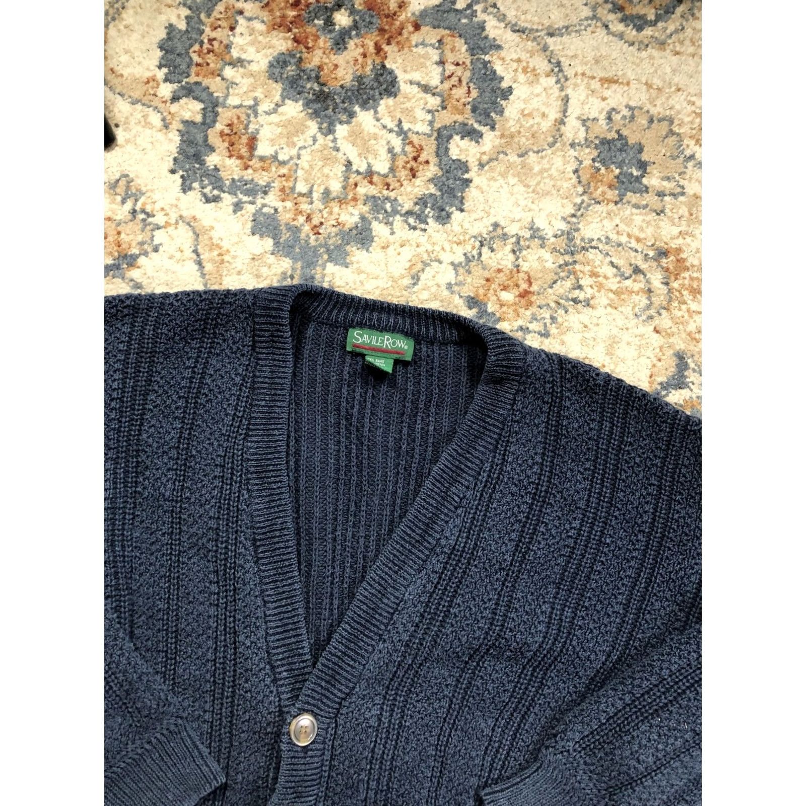 Vintage Savile Row Cardigan Mens L Blue V-Neck Knit Ramie Cotton Pockets Sweater Size US L / EU 52-54 / 3 - 6 Thumbnail