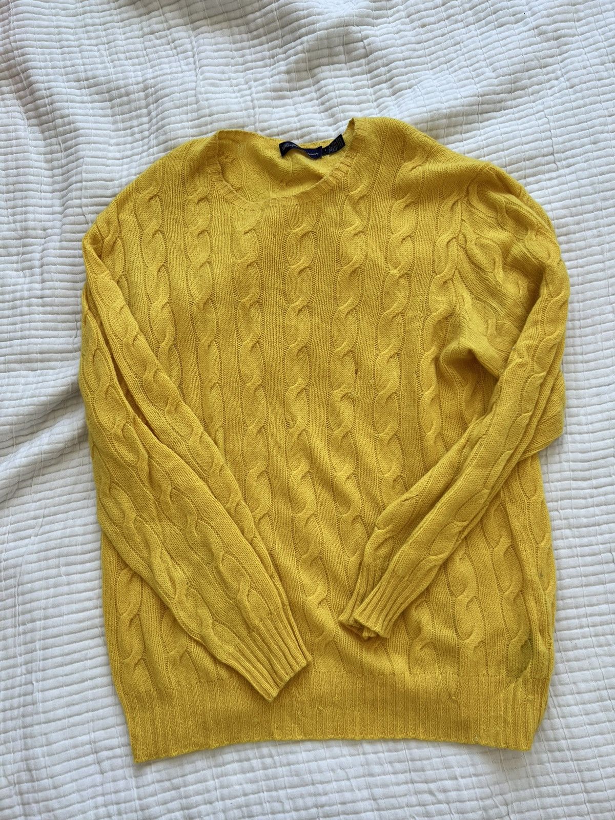 Ralph Lauren Purple Label 1095USD TIMELESS Yellow Cable-Knit Cashmere Sweater Size US L / EU 52-54 / 3 - 5 Thumbnail