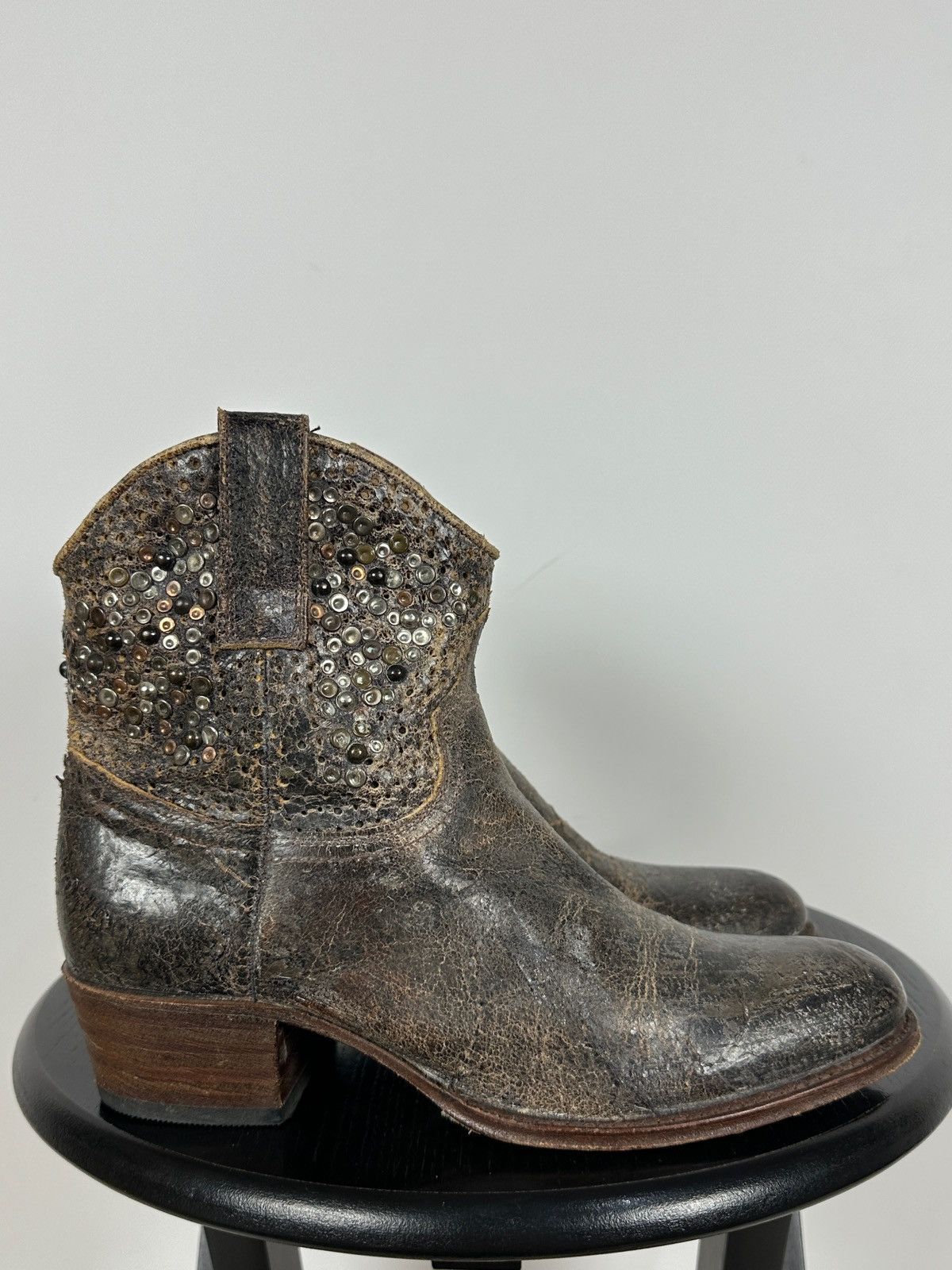Sendra Sendra 8602 Brown Leather Studded Cowboy Biker Ankle Boots Size US 7.5 / IT 37.5 - 3 Thumbnail