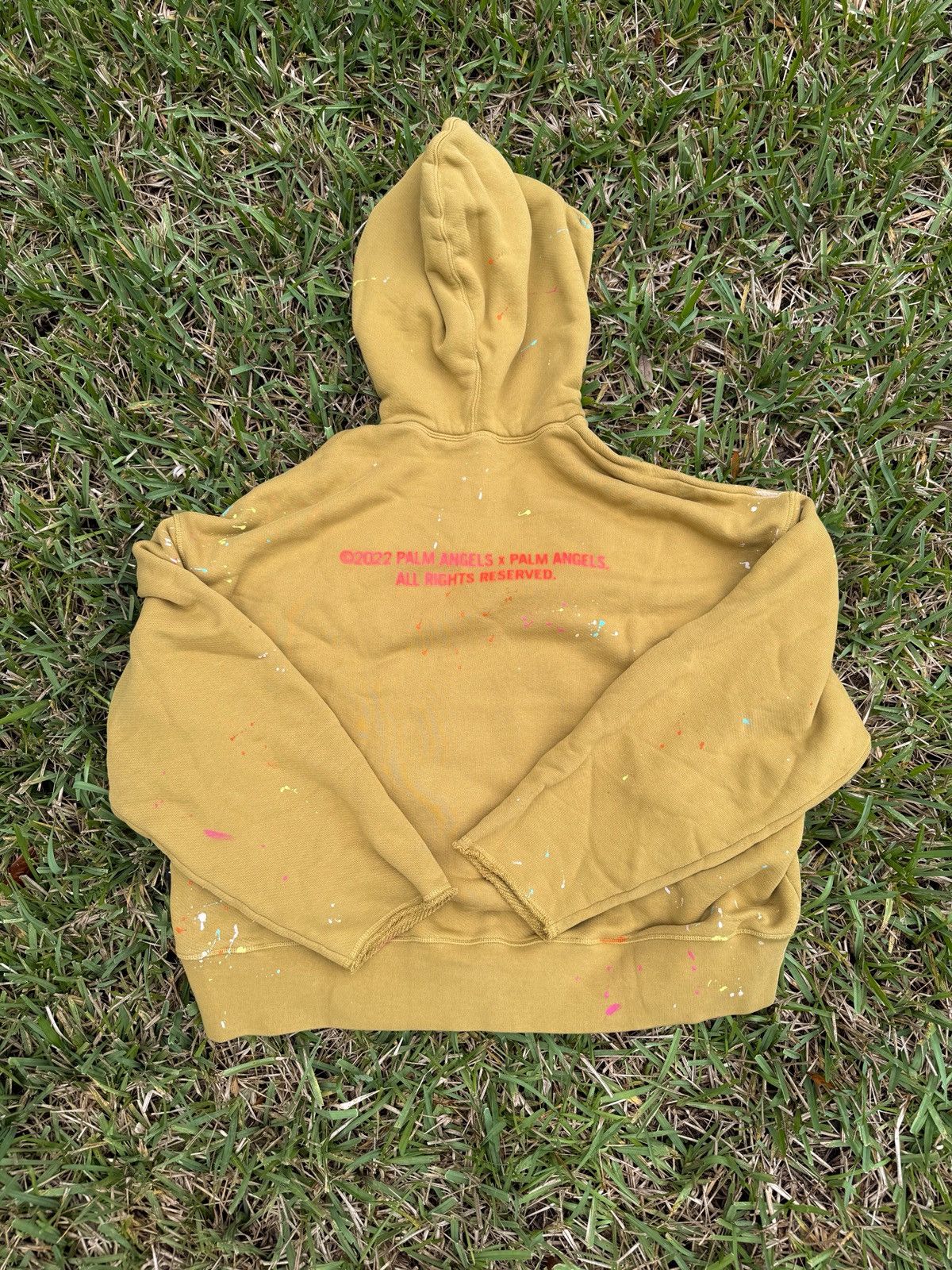 Palm Angels Palm Angels Khaki Cotton Hoodie Paint Splatter Overhood Size US XL / EU 56 / 4 - 2 Thumbnail