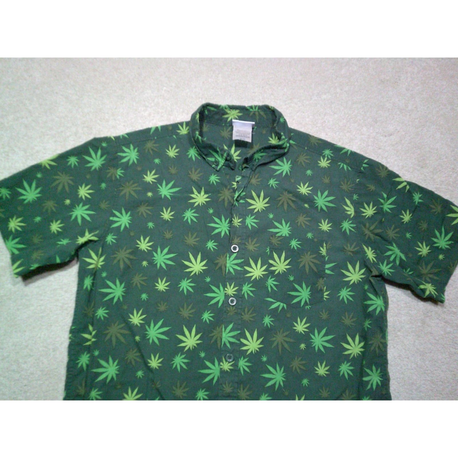 Vintage Spencers Weed Leaf Marijuana Button Up Shirt Mens Medium Green AOP Size US L / EU 52-54 / 3 - 3 Thumbnail