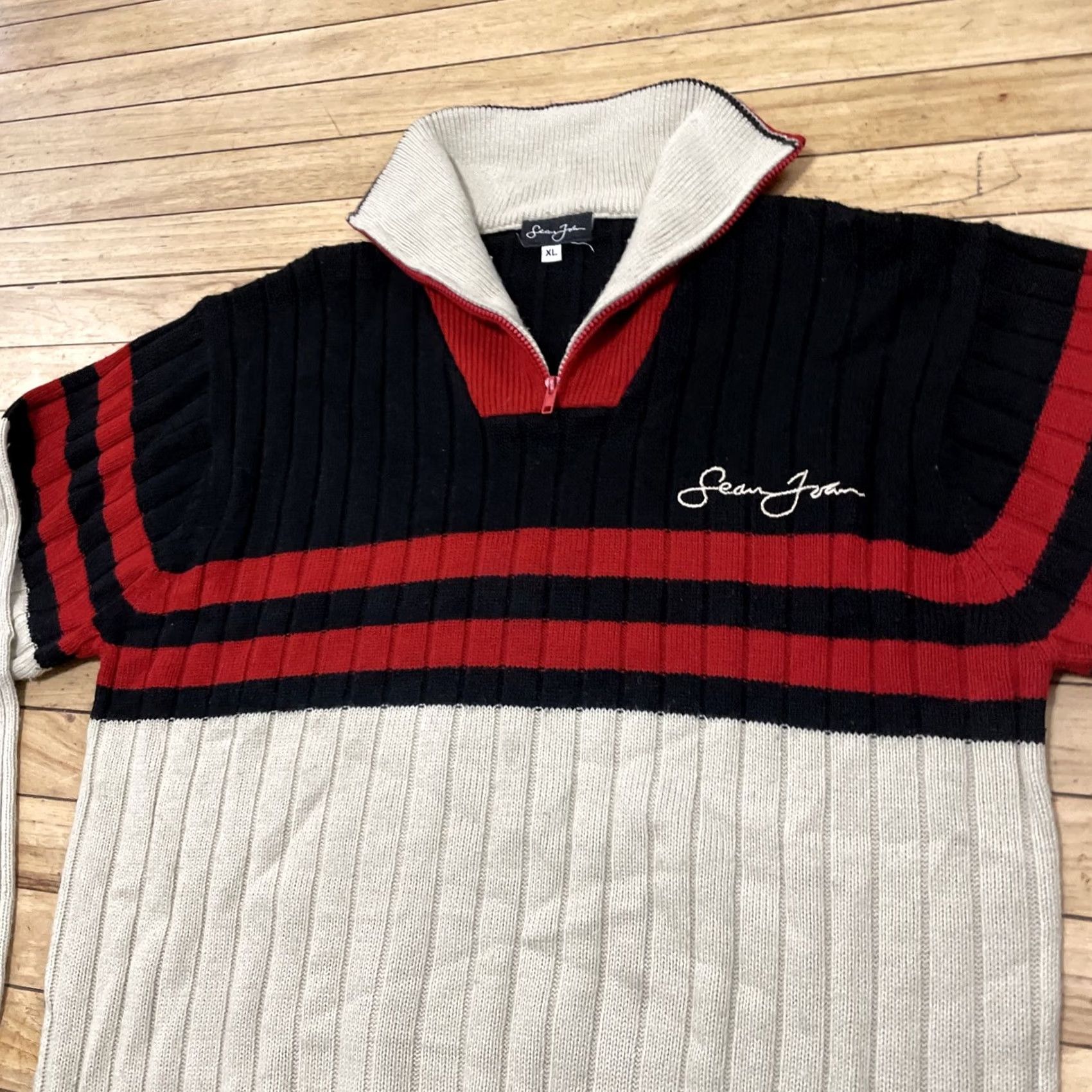 Sean John VINTAGE Sean John Sweater Mens XL Turtleneck Ribbed Red Black Cream Y2K Hip Hop Pullover Size US XL / EU 56 / 4 - 5 Thumbnail