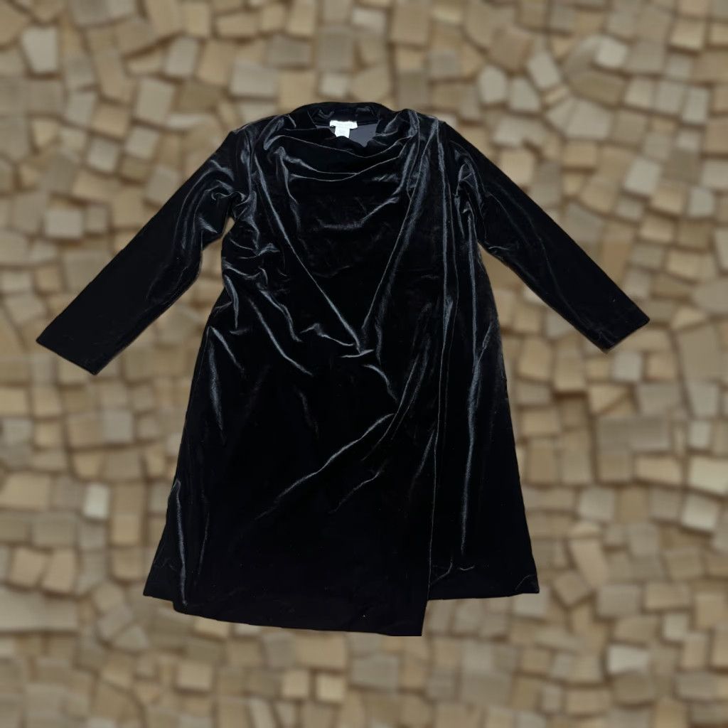 Vintage Joan Vass Dress Women Large Petite Black Velvet Solid Long Sleeve Shift Knee Length Casual Size L / US 10 / IT 46 - 1 Thumbnail