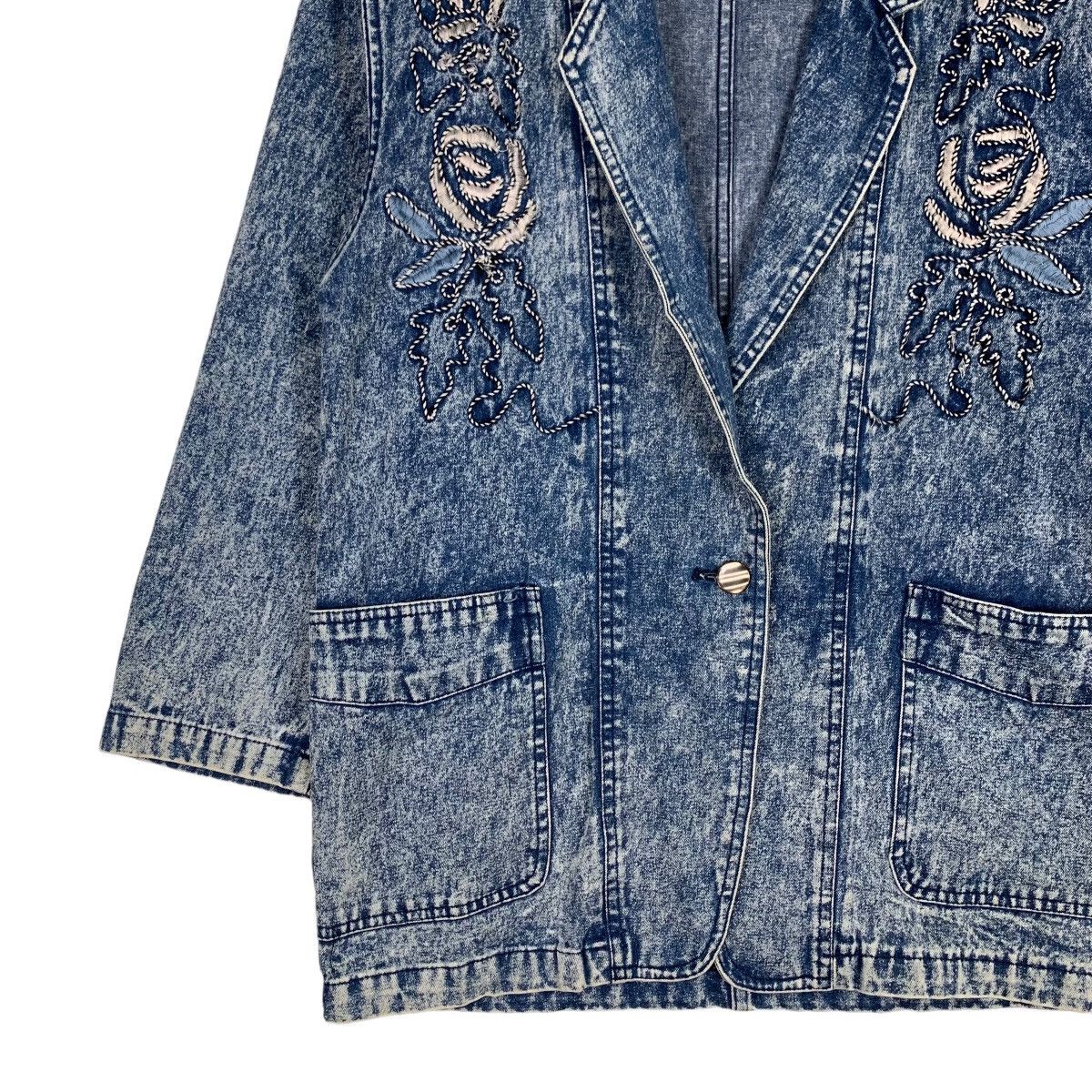 Japanese Brand MIREILLE Embroidery Logo Acid Wash Denim Jacket #1096-C50 Size L / US 10 / IT 46 - 3 Thumbnail