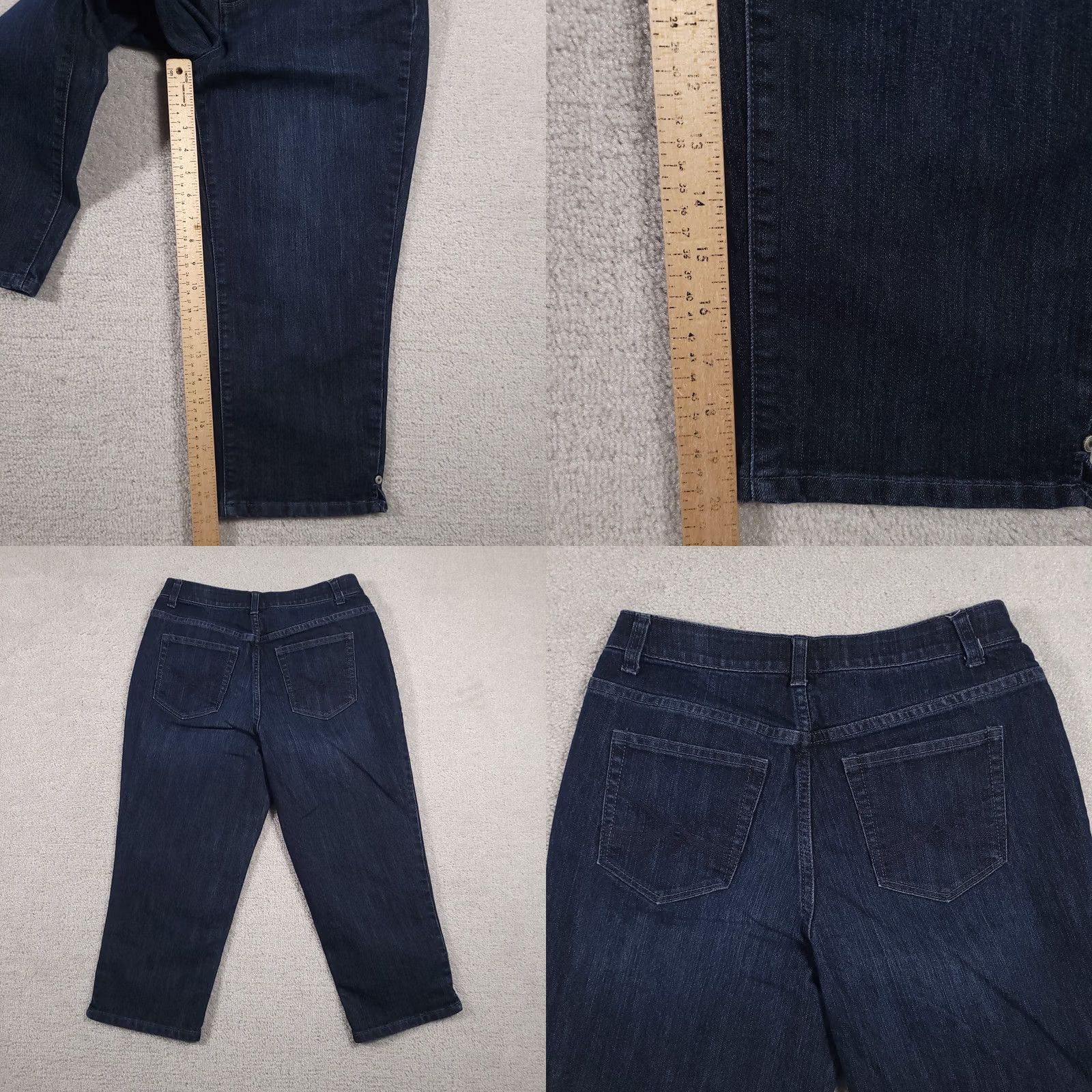Vintage Christopher & Banks Capri Jeans Women's 4 Regular Denim Dark Wash Elastic Waist 5-Pocket Blue Jeans Size 27" / US 4 / IT 40 - 8 Thumbnail