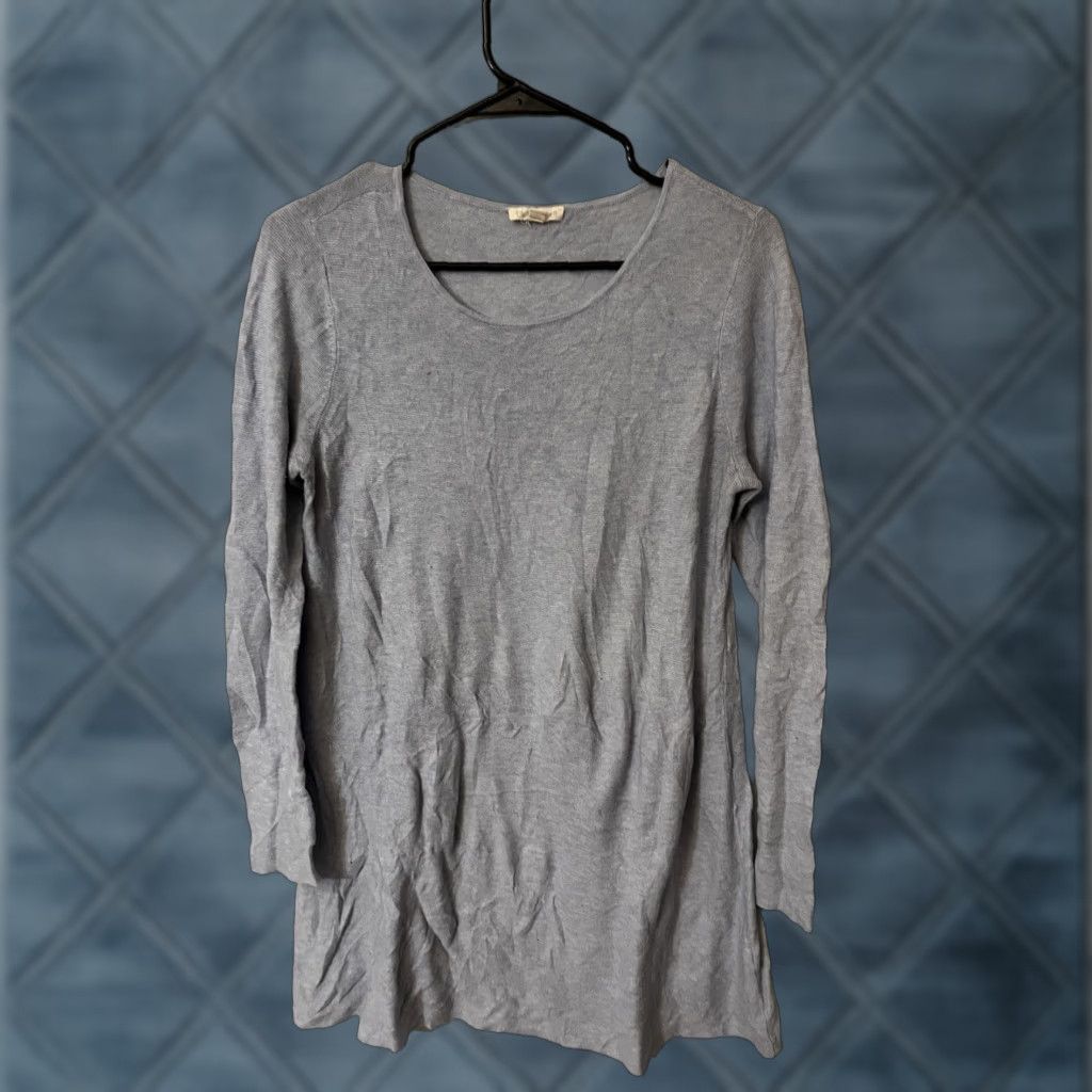 Eileen Fisher Eileen Fisher Light Blue Tunic Shirt M Roundneck Long Sleeve Cotton Silk Tencel Organic Fine Knit Boxy Womens Size M / US 6-8 / IT 42-44 - 1 Thumbnail